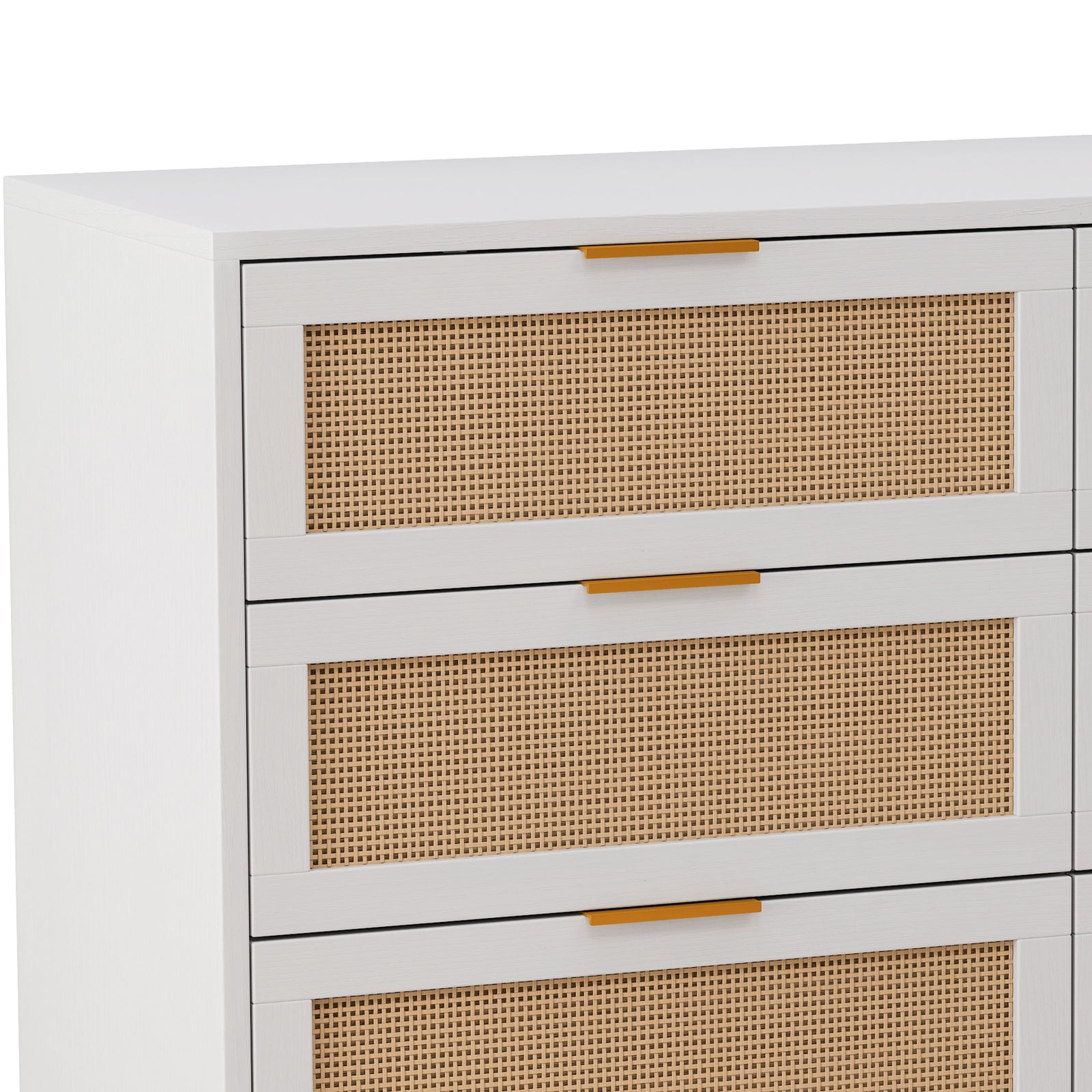 Nøordka Light Sideboard Default 52" Rattan 6 Drawer Cabinet with White Accents