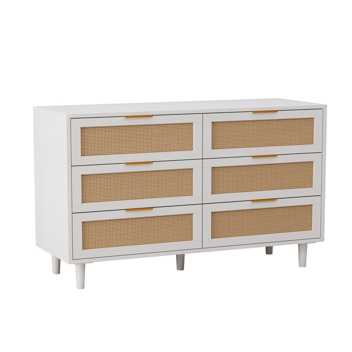 Nøordka Light Sideboard Default 52" Rattan 6 Drawer Cabinet with White Accents
