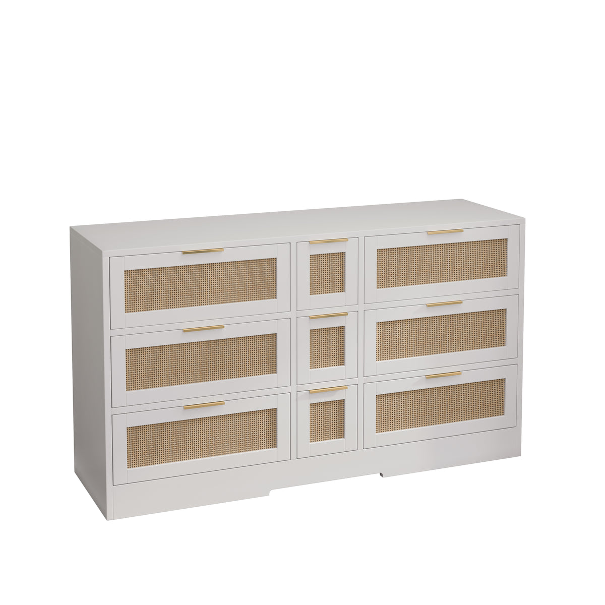 Nøordka Light Sideboard Default 52" Stylish 9 Drawer Rattan Storage Cabinet with Light Accents