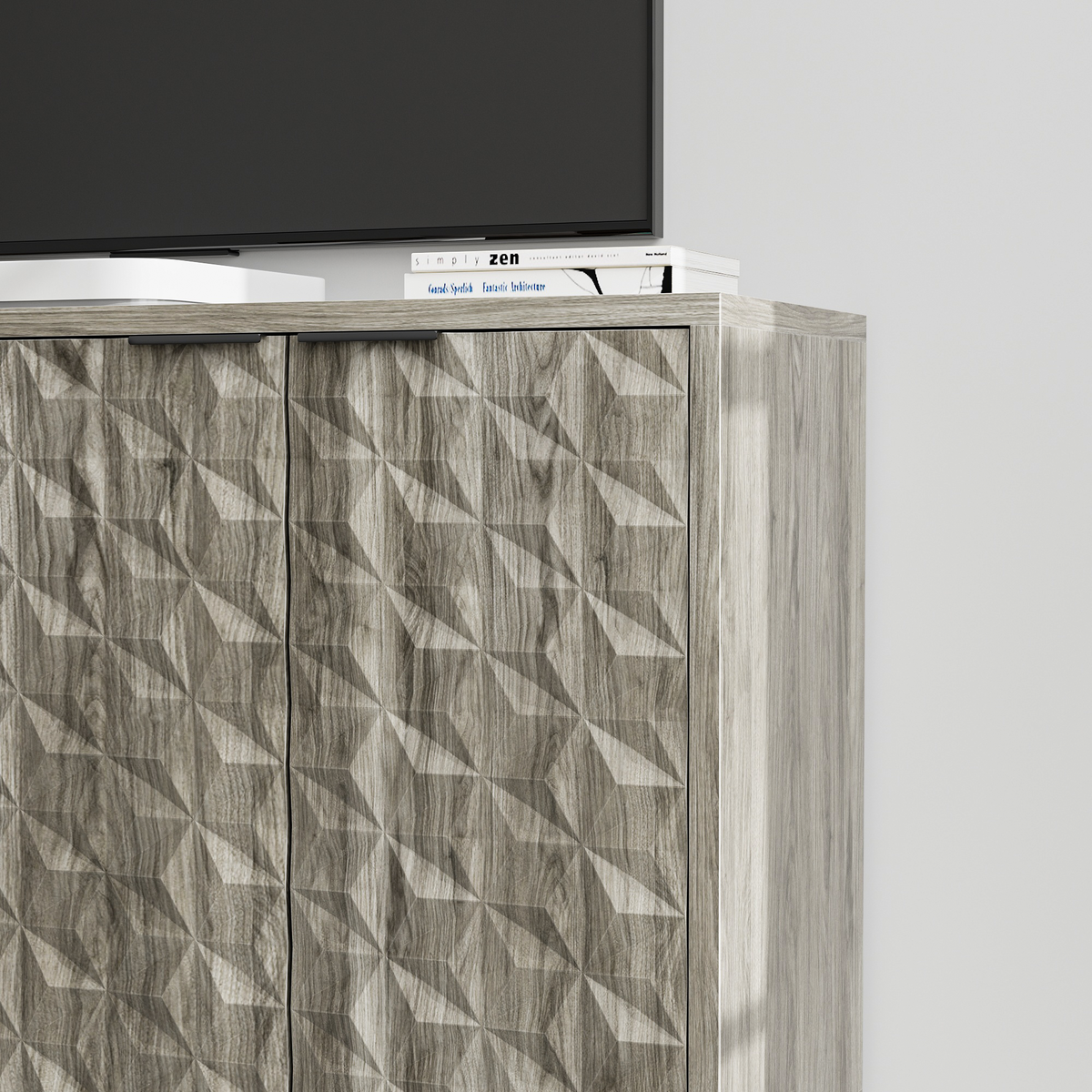 Nøordka Light Sideboard Default 55" Gray Mid Century Modern Buffet Cabinet with Diamond Carved Doors