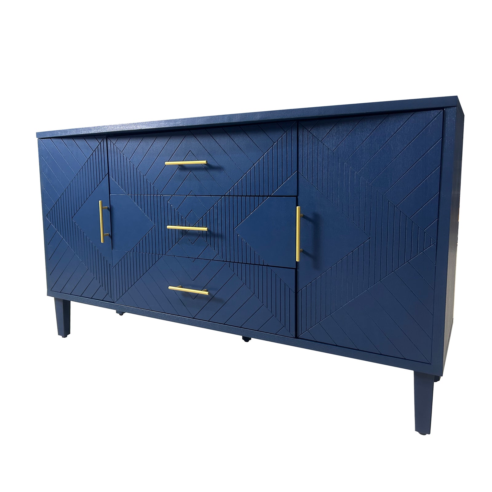 Nøordka Light Sideboard Default 55" Navy Blue 2-Door Cabinet with 3 Drawers & Geometric Pattern