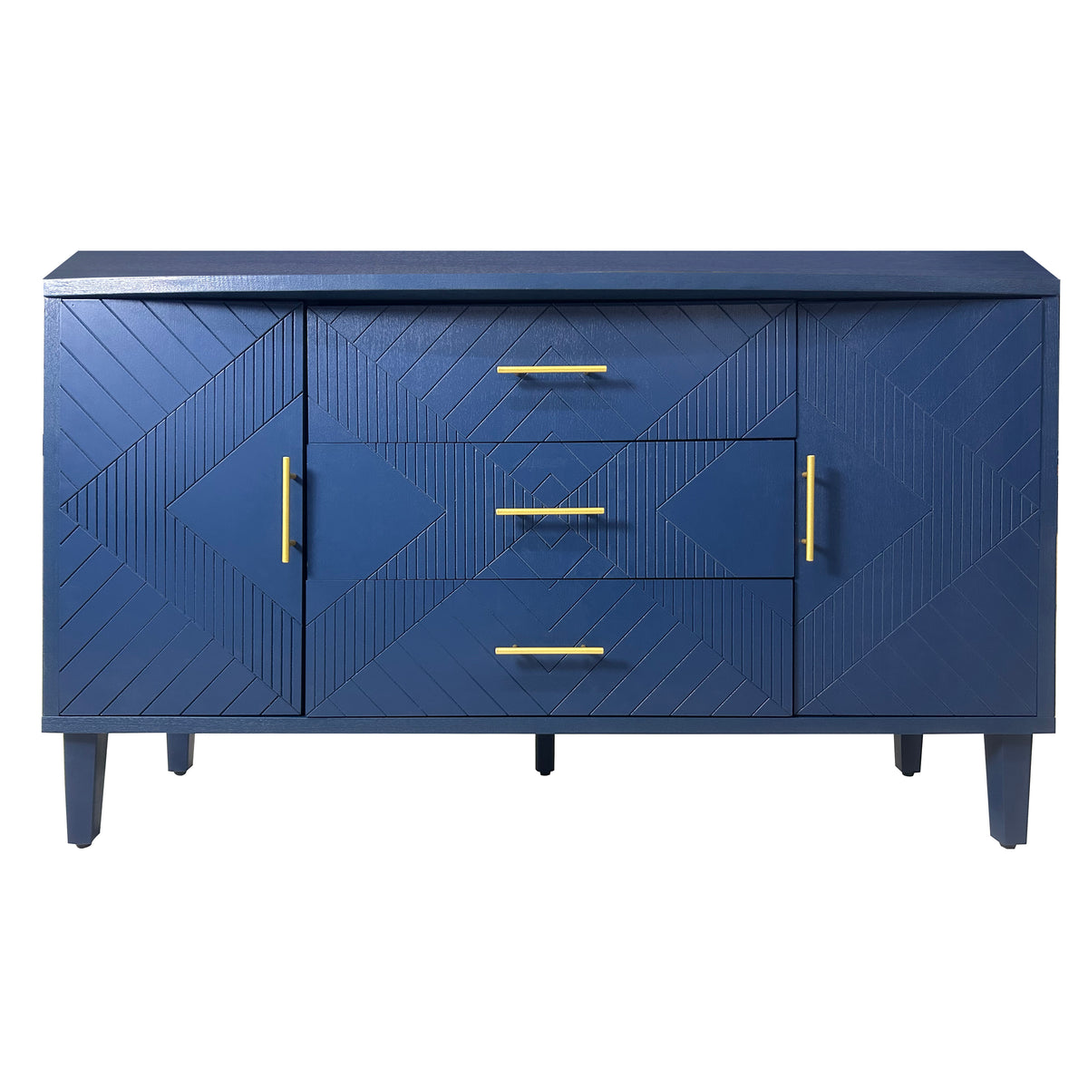 Nøordka Light Sideboard Default 55" Navy Blue 2-Door Cabinet with 3 Drawers &amp; Geometric Pattern