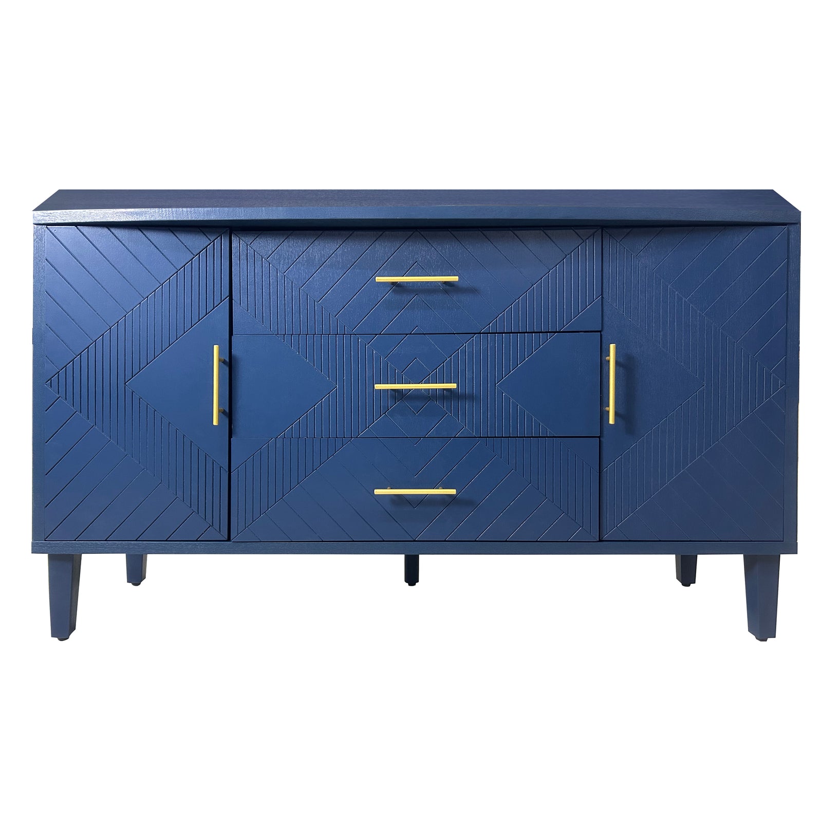 Nøordka Light Sideboard Default 55" Navy Blue 2-Door Cabinet with 3 Drawers & Geometric Pattern