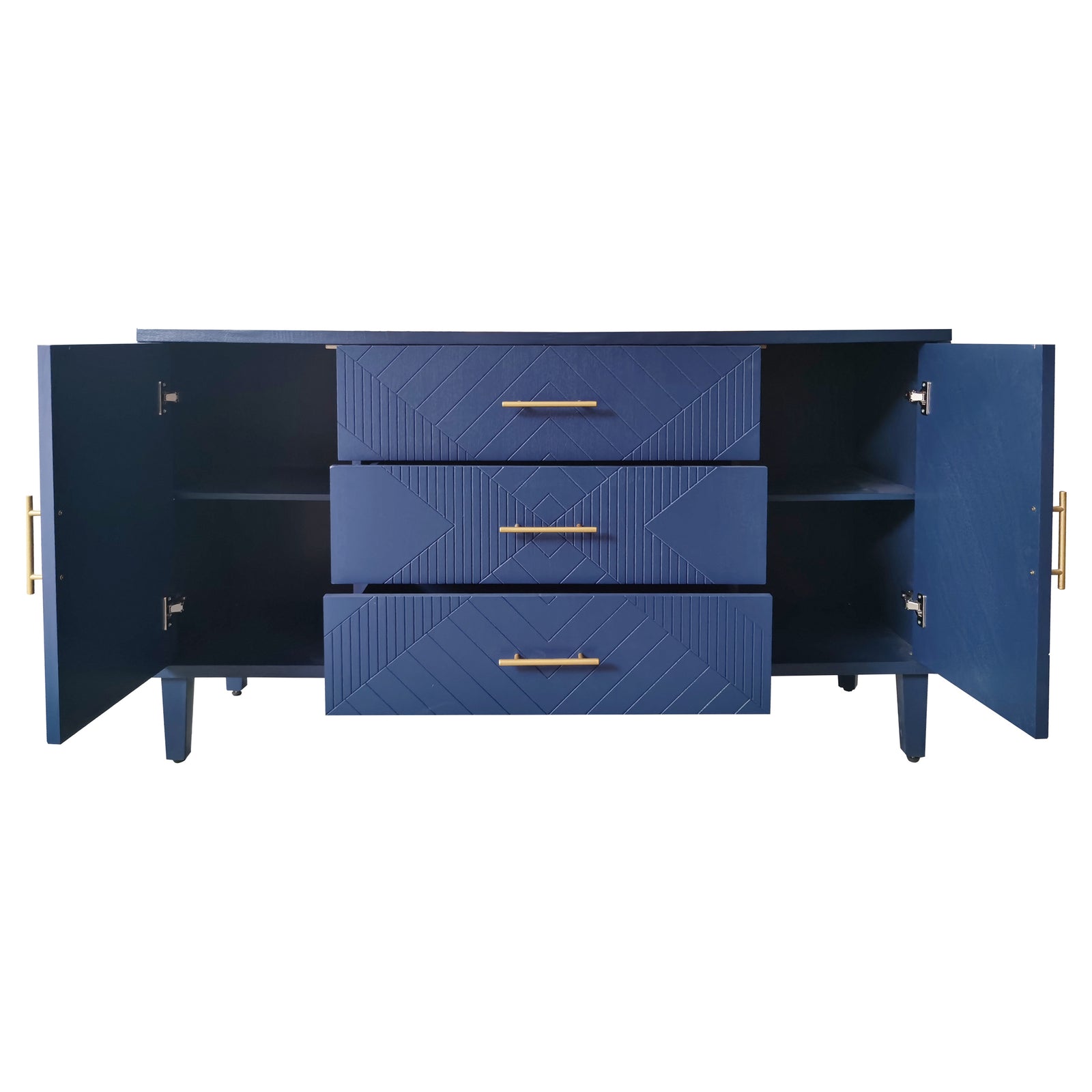 Nøordka Light Sideboard Default 55" Navy Blue 2-Door Cabinet with 3 Drawers & Geometric Pattern