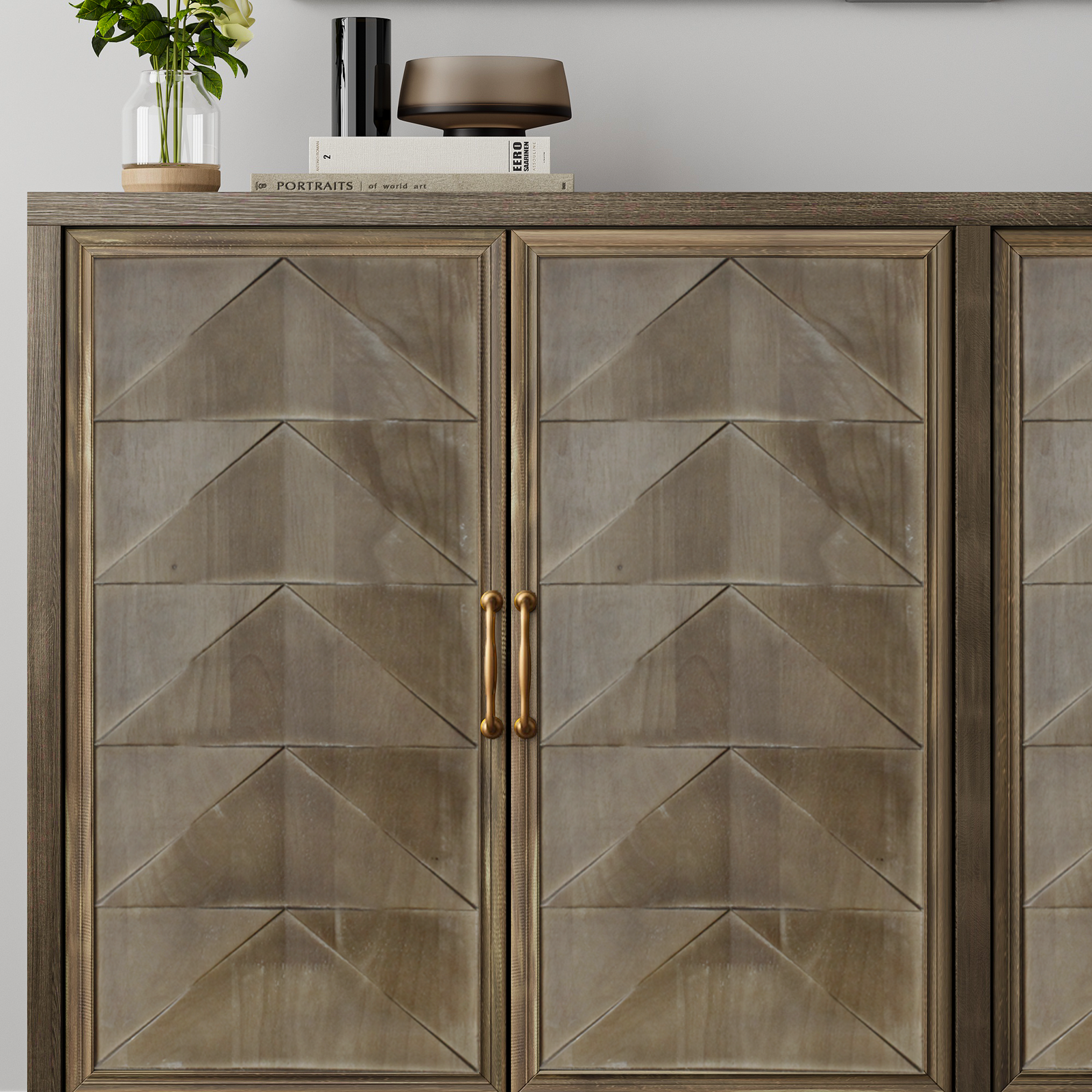 Nøordka Light Sideboard Default 55" Vintage Solid Wood Buffet Cabinet with Adjustable Shelving