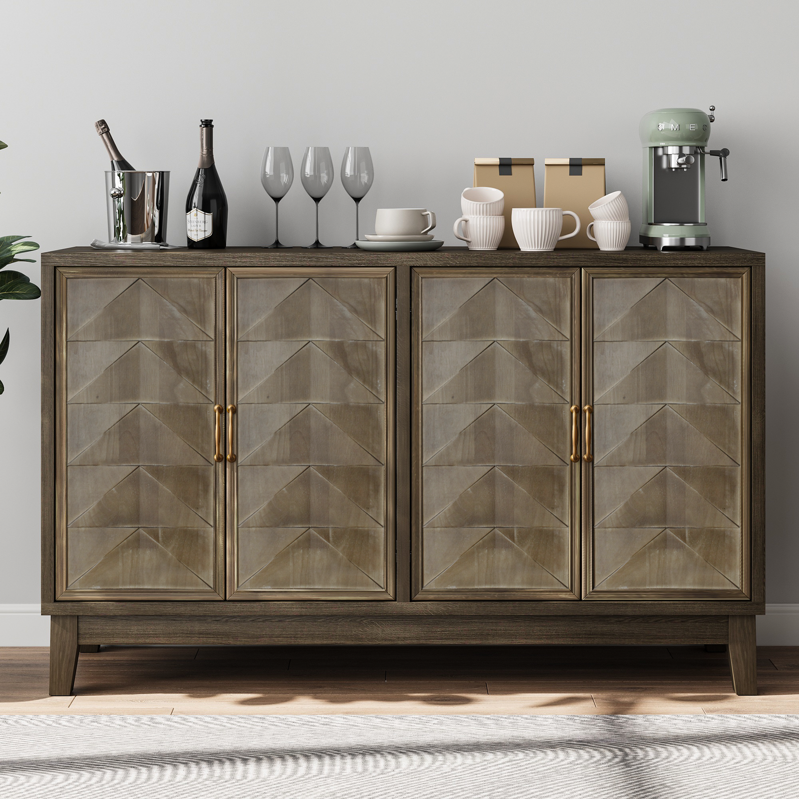 Nøordka Light Sideboard Default 55" Vintage Solid Wood Buffet Cabinet with Adjustable Shelving