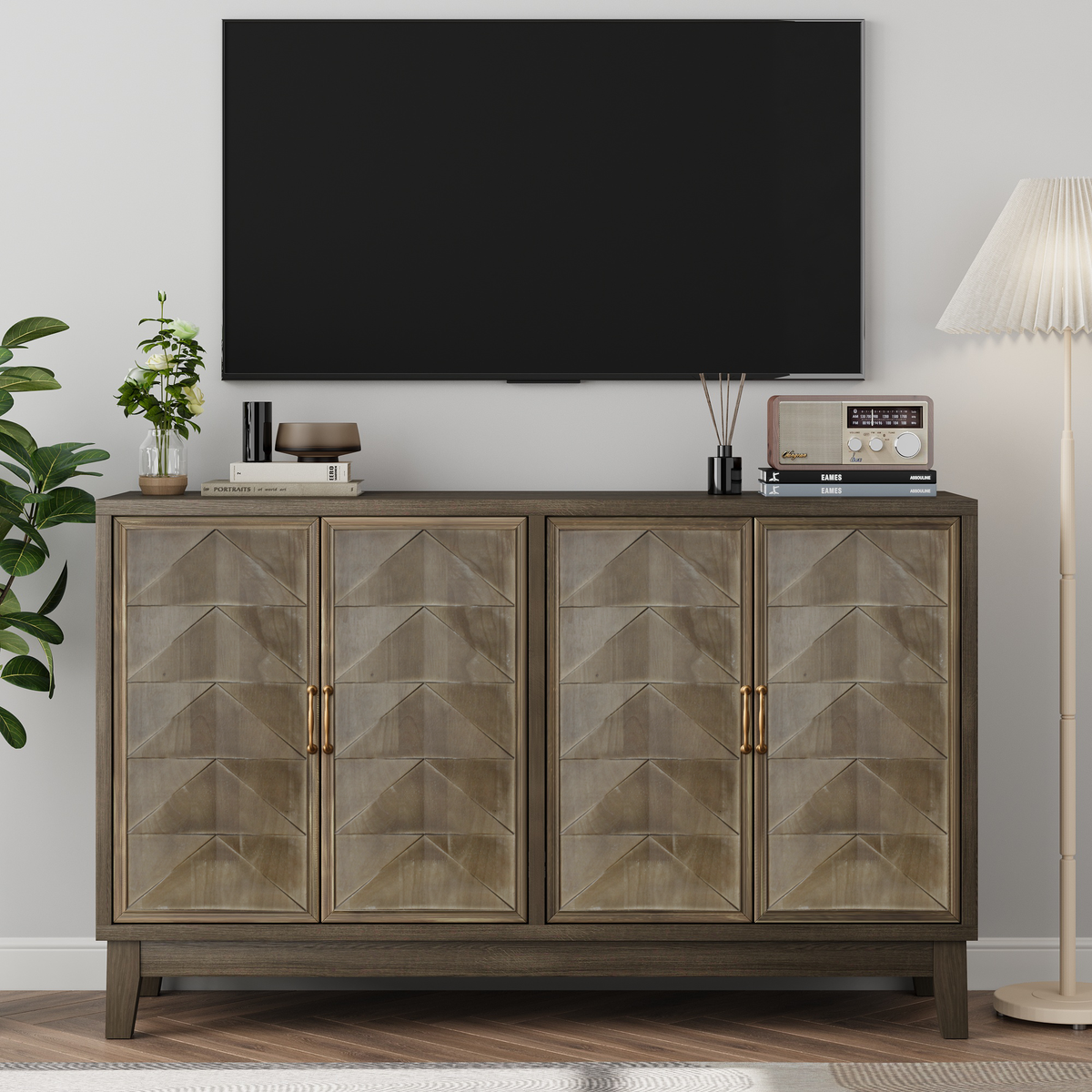 Nøordka Light Sideboard Default 55" Vintage Solid Wood Buffet Cabinet with Adjustable Shelving