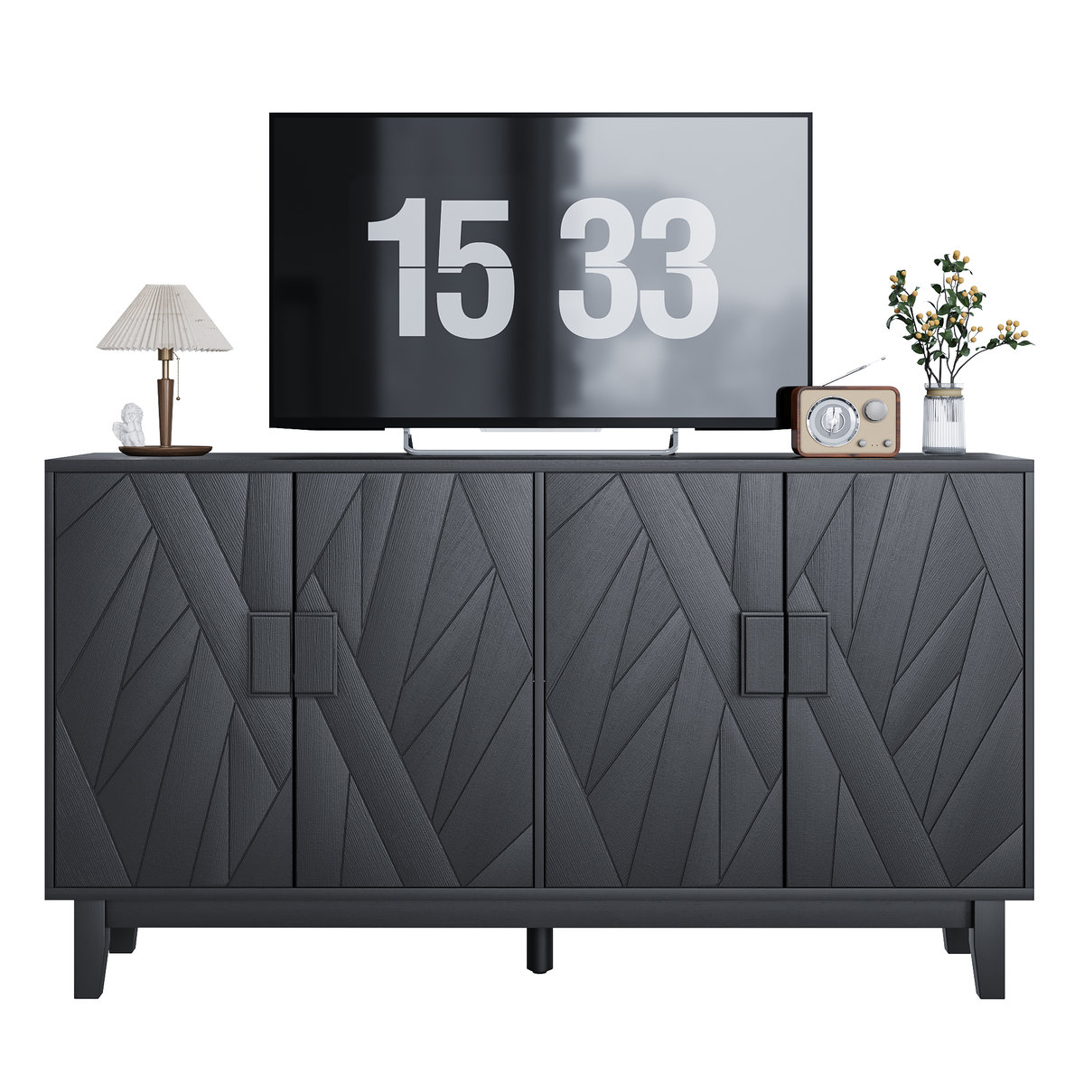 Nøordka Light Sideboard Default 56" Black Mid Century Modern Buffet Cabinet With Adjustable Shelving