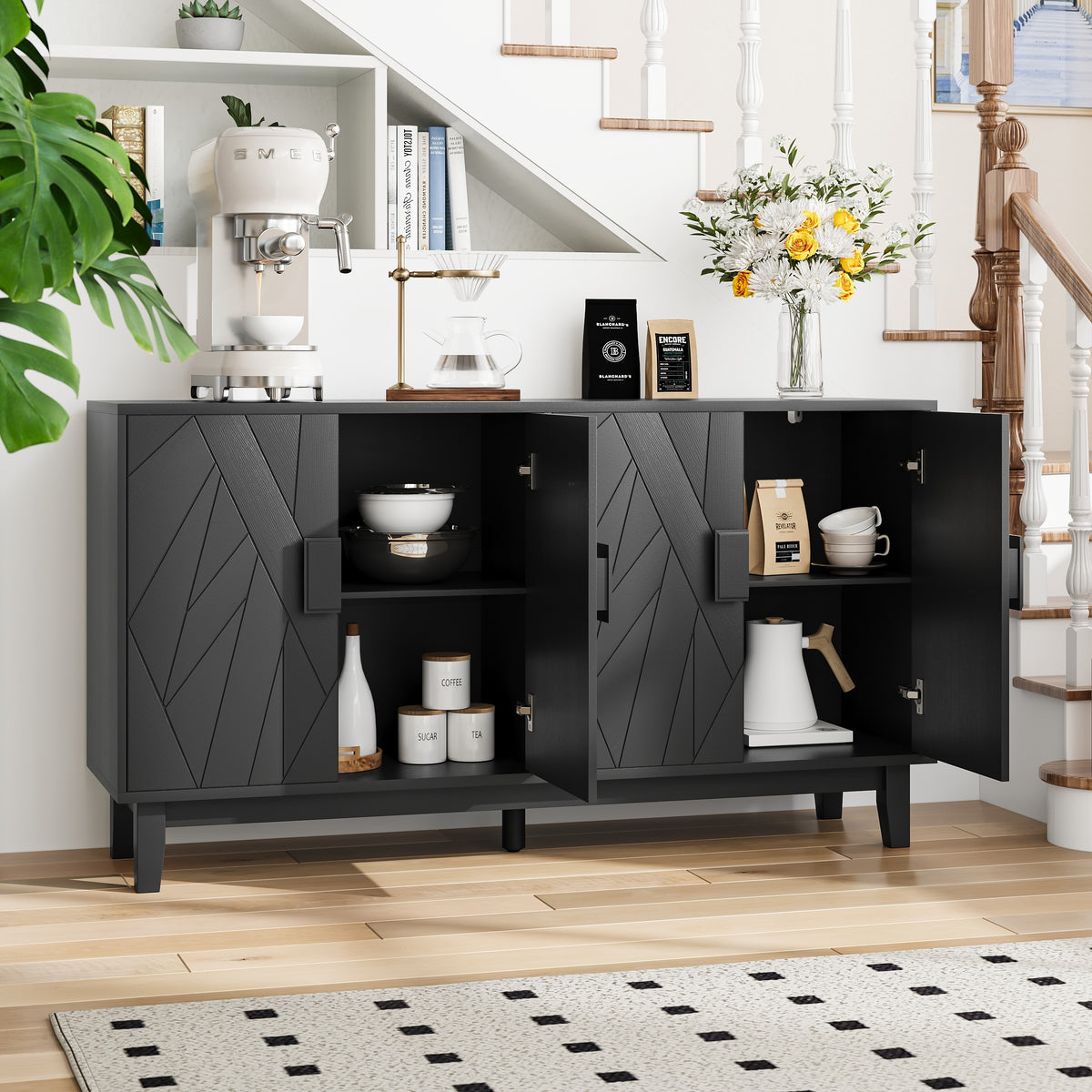 Nøordka Light Sideboard Default 56" Black Mid Century Modern Buffet Cabinet With Adjustable Shelving