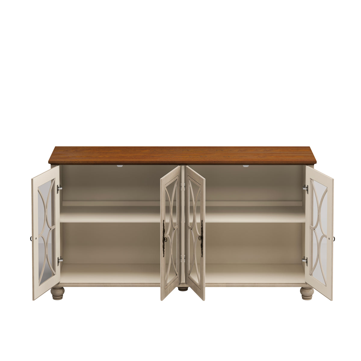 Nøordka Light Sideboard Default 60" Beige Finish Elegant Antique 4-Door Cabinet with Glass Doors