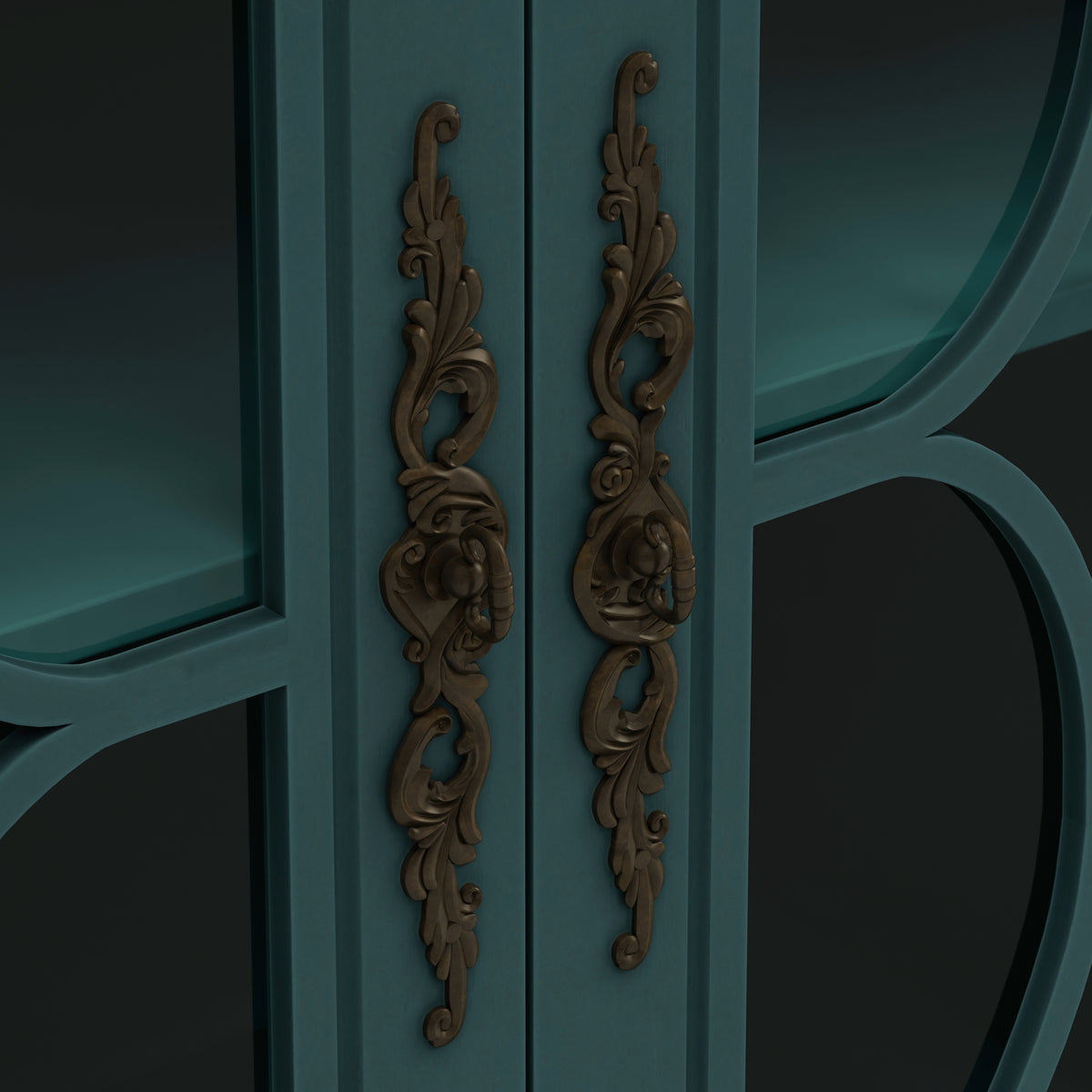 Nøordka Light Sideboard Default 60" Dark Green Elegant Antique 4-Door Cabinet