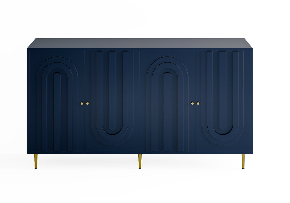 Nøordka Light Sideboard Default 60" Mid Century Modern Blue Lacquered 4 Door Wooden Buffet Cabinet