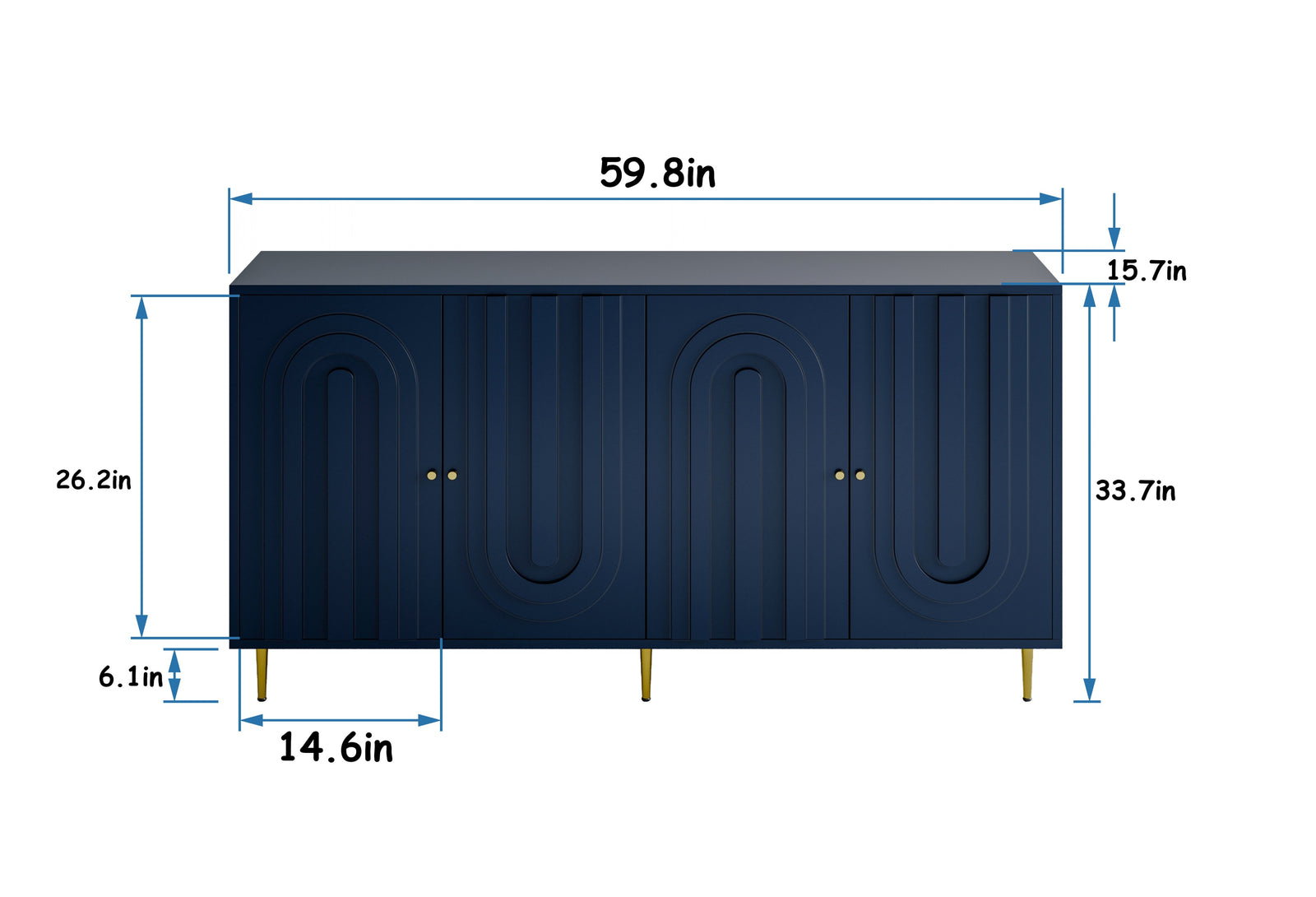 Nøordka Light Sideboard Default 60" Mid Century Modern Blue Lacquered 4 Door Wooden Buffet Cabinet