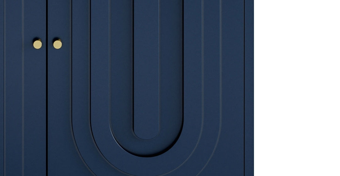 Nøordka Light Sideboard Default 60" Mid Century Modern Blue Lacquered 4 Door Wooden Buffet Cabinet