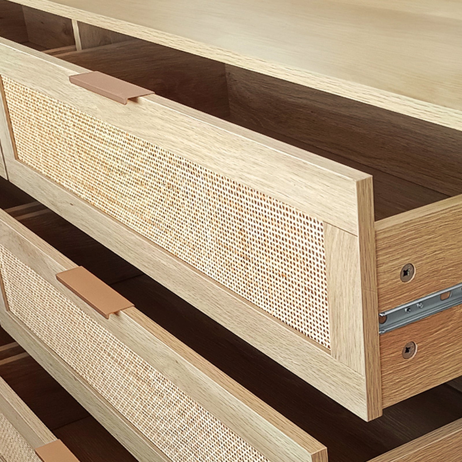 Nøordka Light Sideboard Default 60" Mid Century Modern Six Drawer Rattan Storage Cabinet