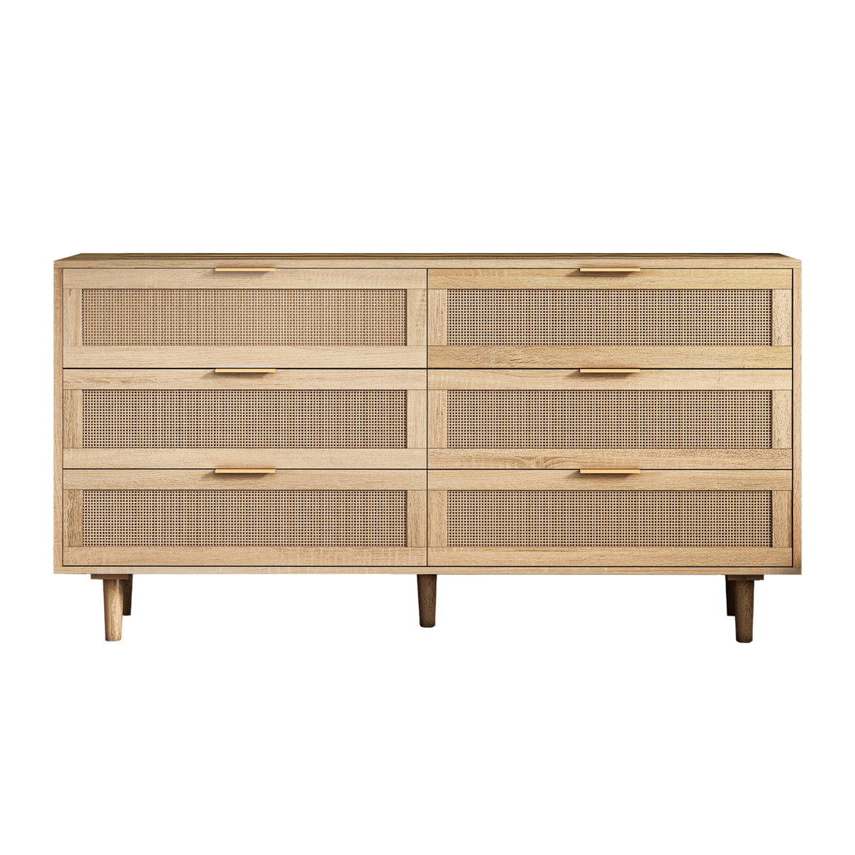 Nøordka Light Sideboard Default 60" Mid Century Modern Six Drawer Rattan Storage Cabinet