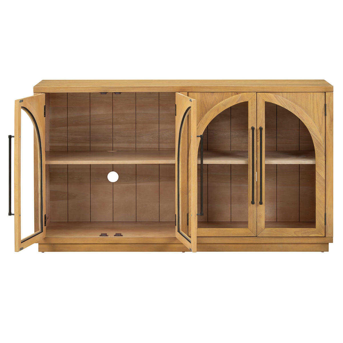 Nøordka Light Sideboard Default 60" Natural Wood 4-Door Buffet Cabinet with Glass Doors &amp; Adjustable Shelves