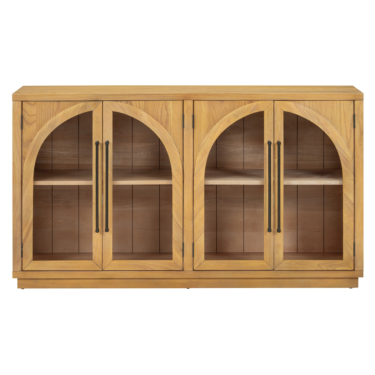 Nøordka Light Sideboard Default 60" Natural Wood 4-Door Buffet Cabinet with Glass Doors &amp; Adjustable Shelves