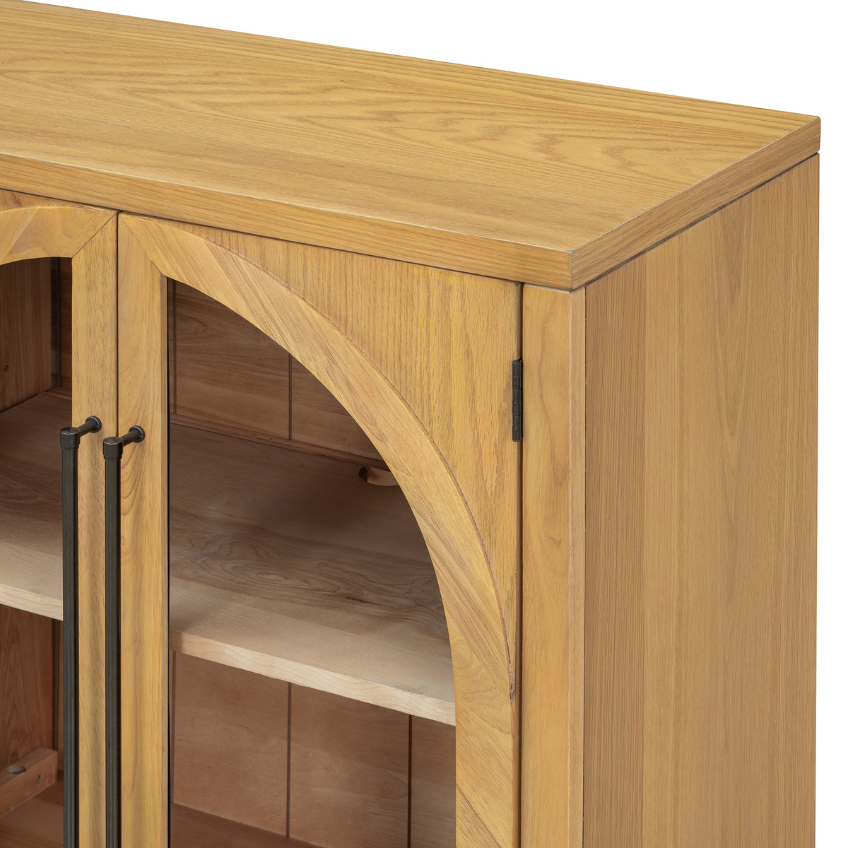 Nøordka Light Sideboard Default 60" Natural Wood 4-Door Buffet Cabinet with Glass Doors &amp; Adjustable Shelves