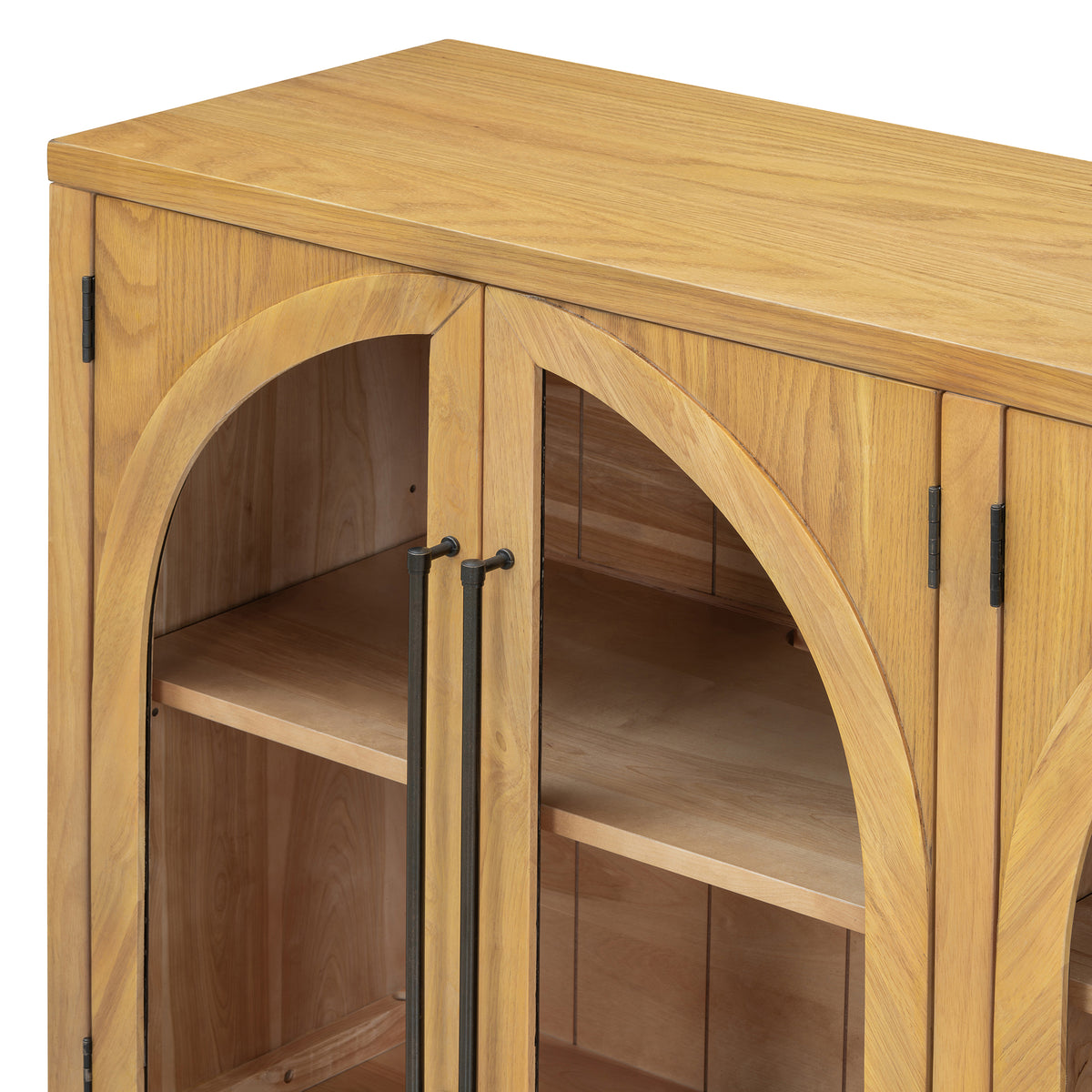 Nøordka Light Sideboard Default 60" Natural Wood 4-Door Buffet Cabinet with Glass Doors &amp; Adjustable Shelves