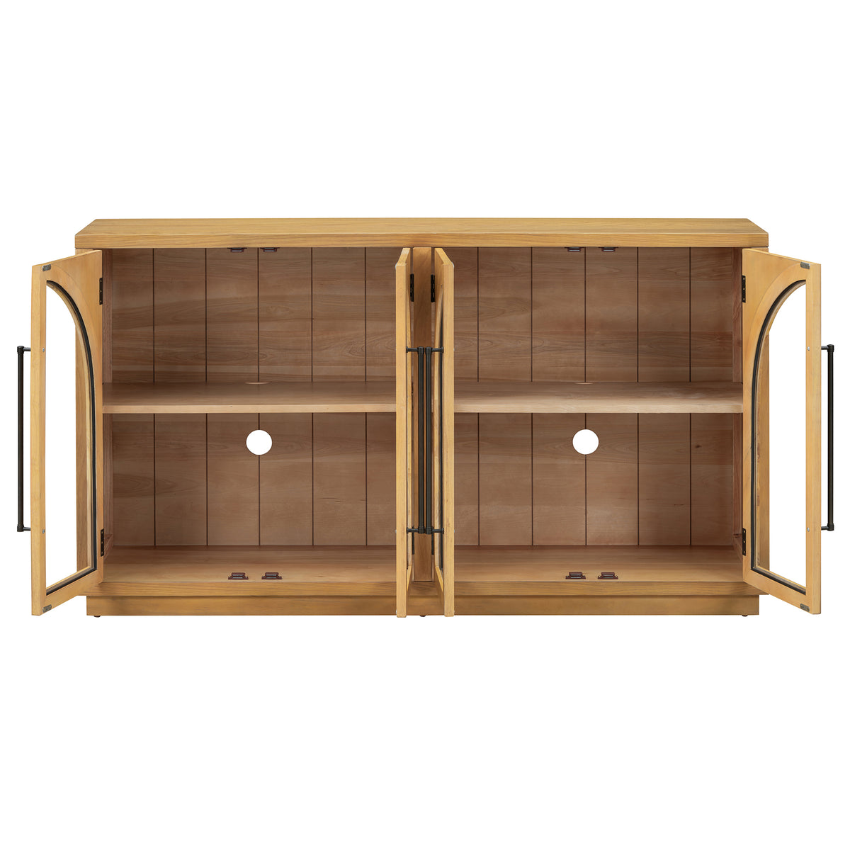 Nøordka Light Sideboard Default 60" Natural Wood 4-Door Buffet Cabinet with Glass Doors &amp; Adjustable Shelves