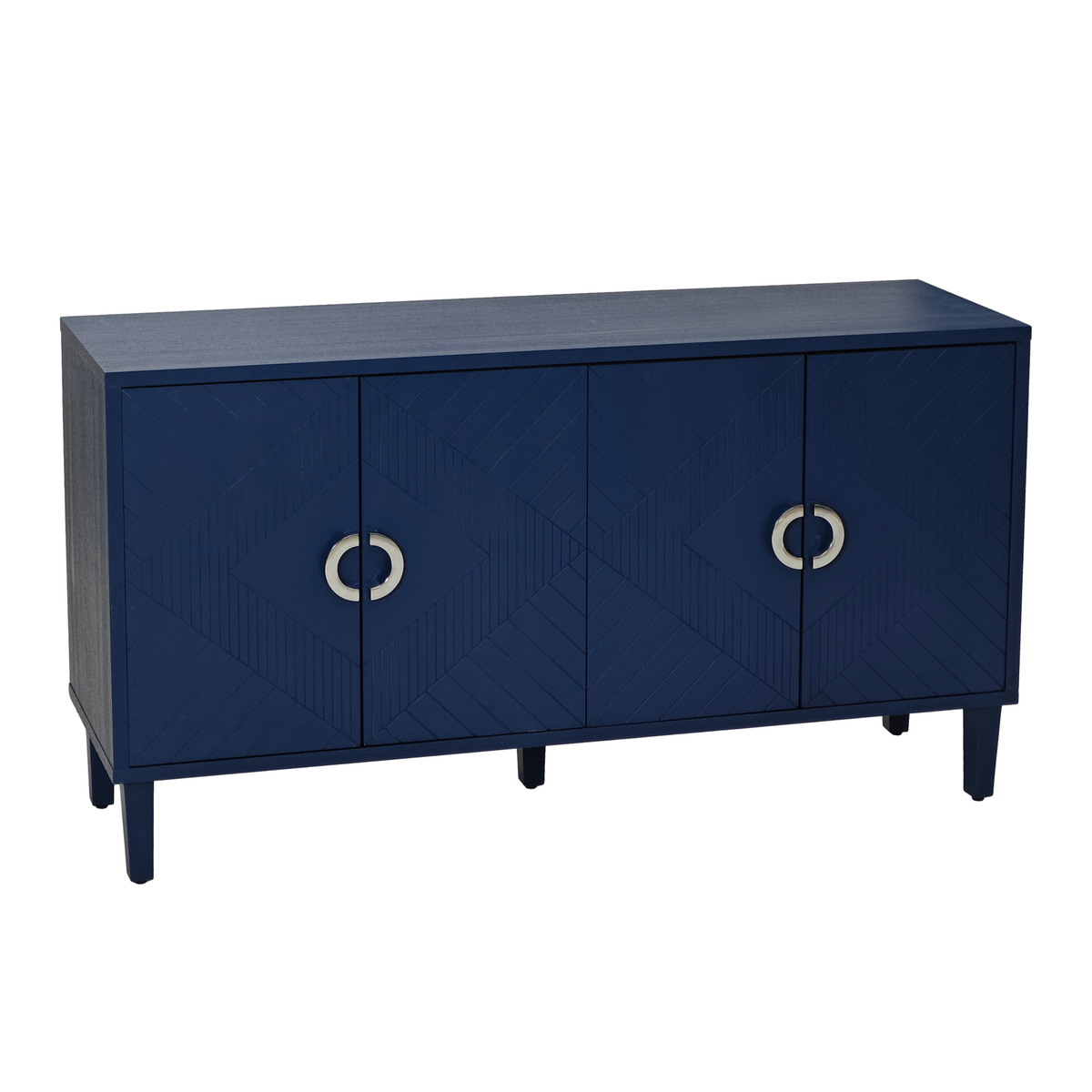Nøordka Light Sideboard Default 60" Navy Blue Geometric 4-Door Cabinet with Pine Legs