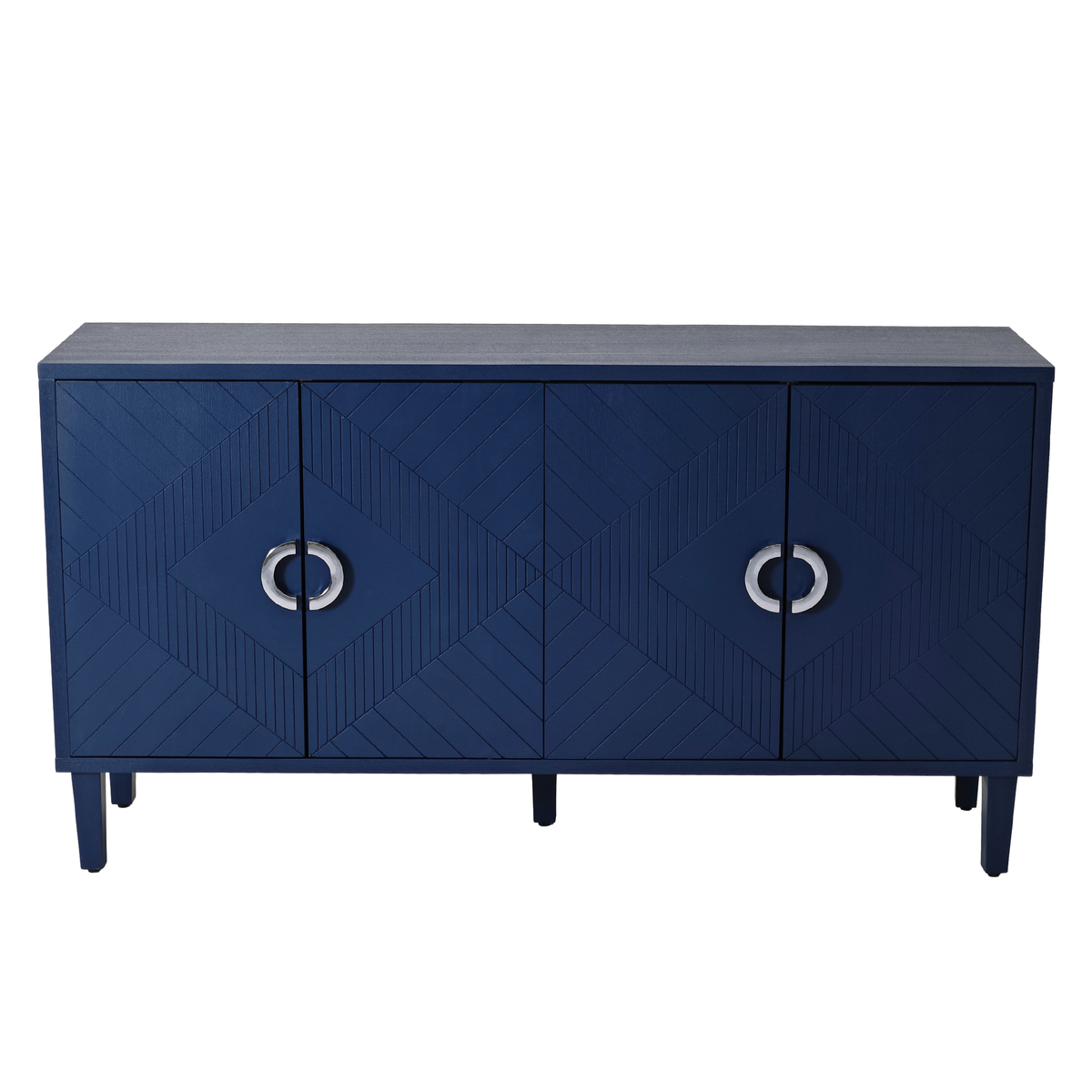 Nøordka Light Sideboard Default 60" Navy Blue Geometric 4-Door Cabinet with Pine Legs
