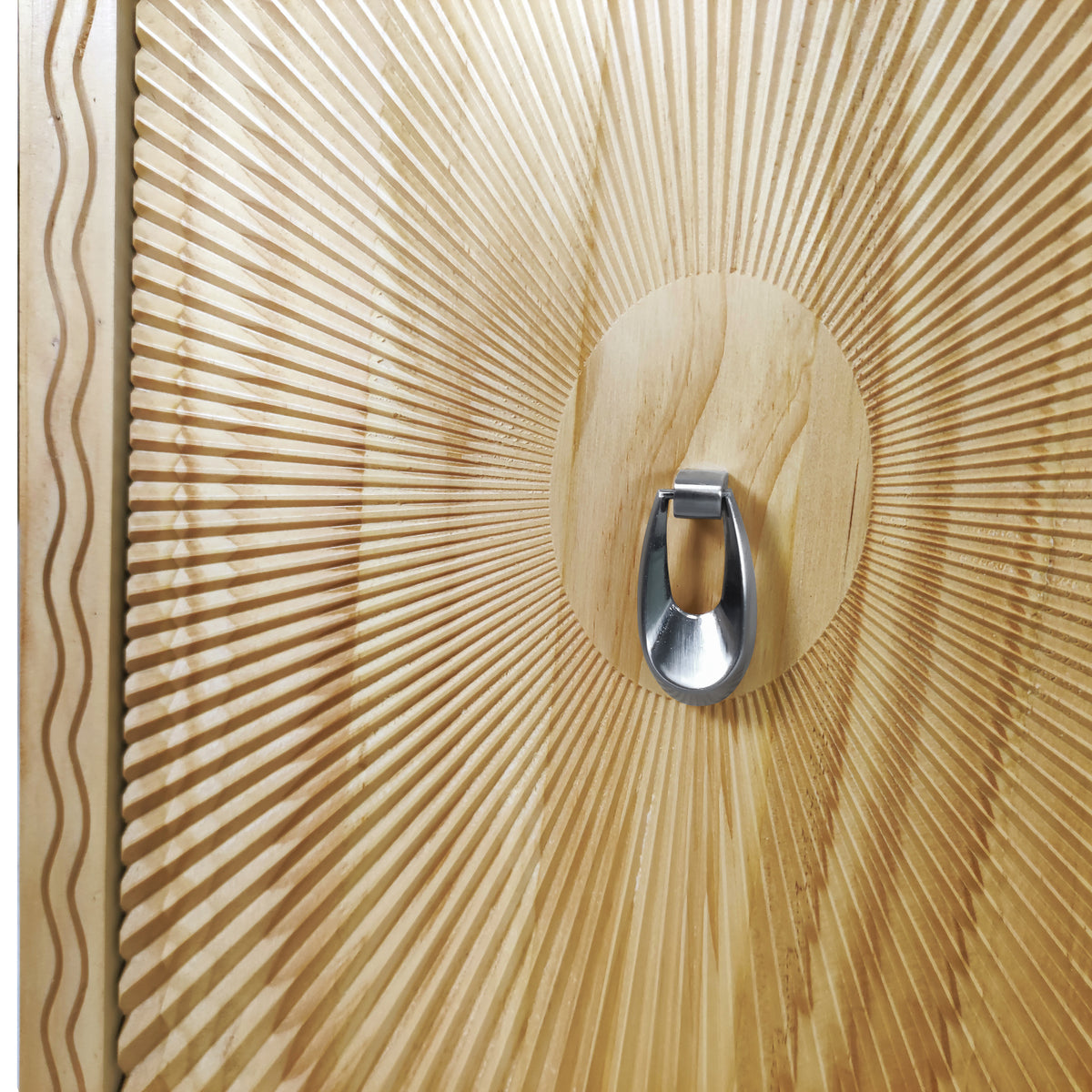 Nøordka Light Sideboard Default 60" Neutral Tone Vintage Carved Storage Cabinet with Adjustable Shelving