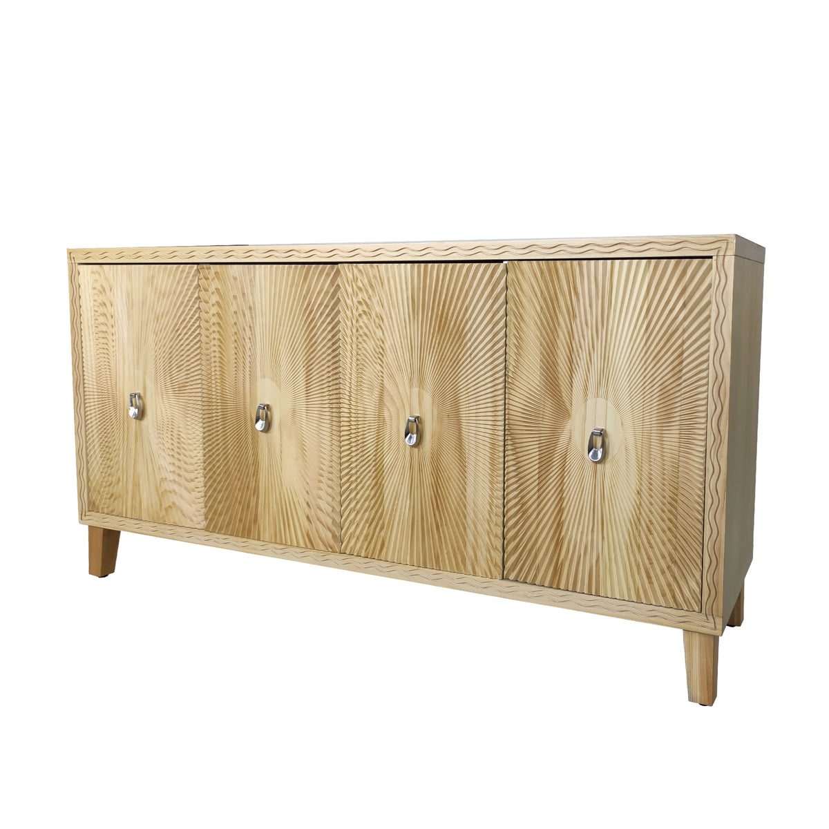 Nøordka Light Sideboard Default 60" Neutral Tone Vintage Carved Storage Cabinet with Adjustable Shelving