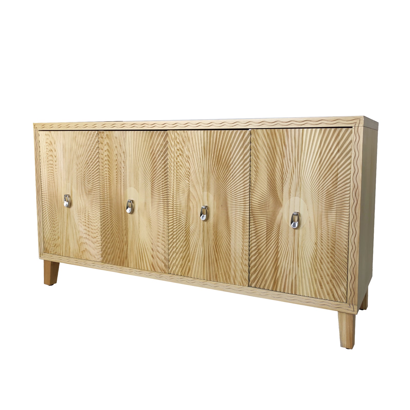 Nøordka Light Sideboard Default 60" Neutral Tone Vintage Carved Storage Cabinet with Adjustable Shelving