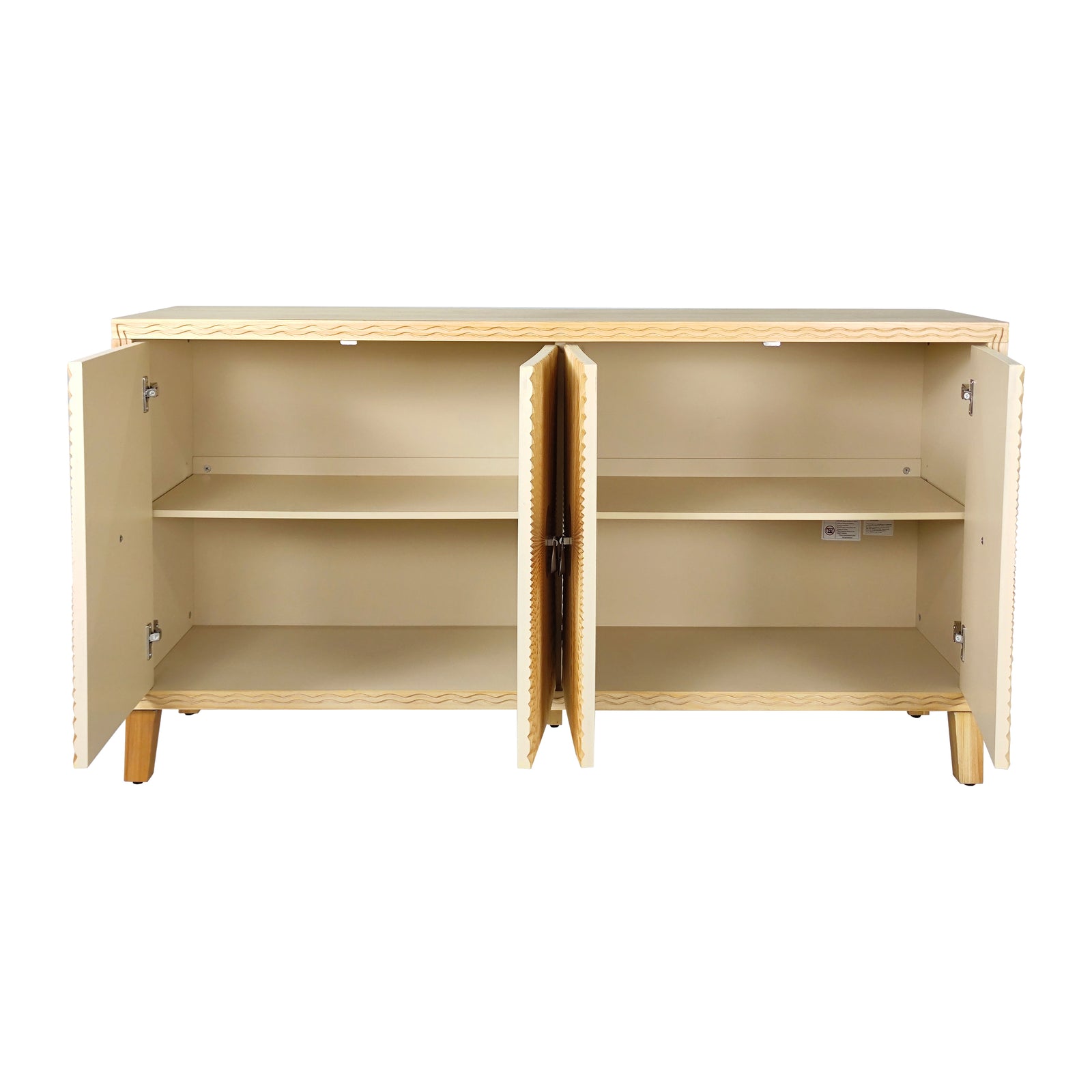 Nøordka Light Sideboard Default 60" Neutral Tone Vintage Carved Storage Cabinet with Adjustable Shelving