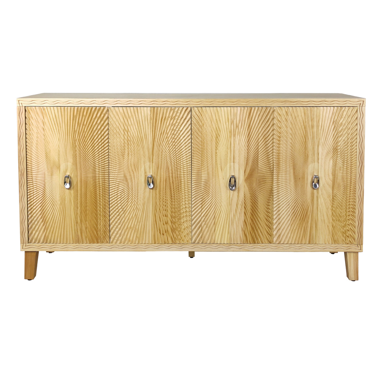 Nøordka Light Sideboard Default 60" Neutral Tone Vintage Carved Storage Cabinet with Adjustable Shelving