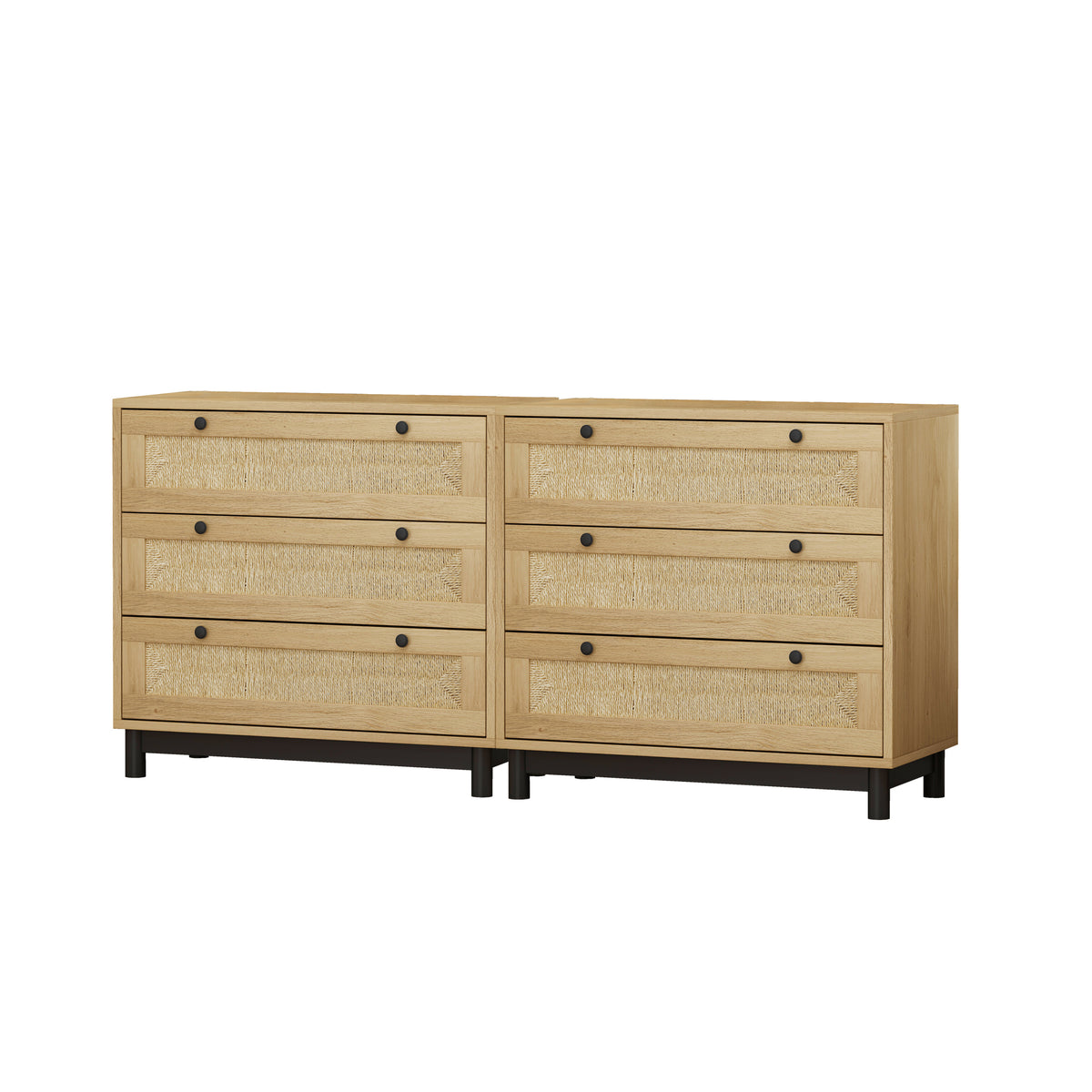 Nøordka Light Sideboard Default 60" Oak Rope Woven Drawer Storage Cabinets