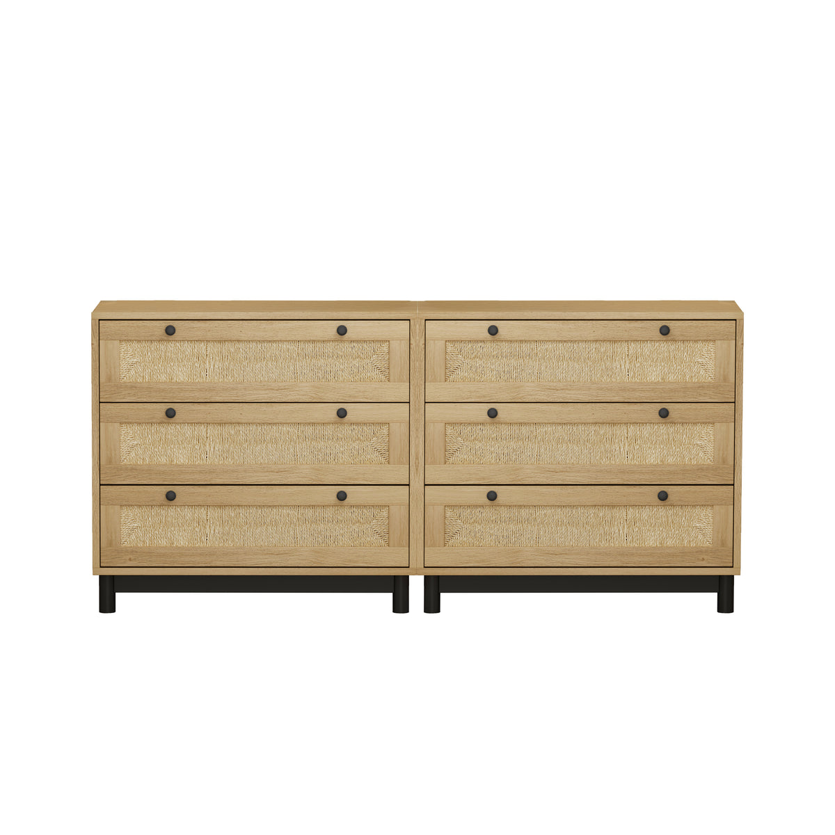 Nøordka Light Sideboard Default 60" Oak Rope Woven Drawer Storage Cabinets