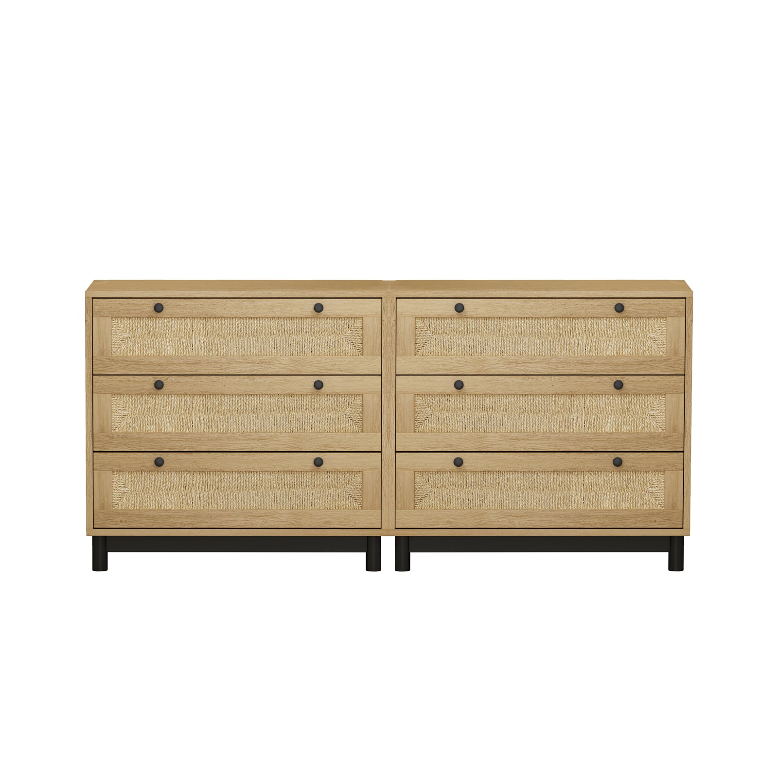 Nøordka Light Sideboard Default 60" Oak Rope Woven Drawer Storage Cabinets