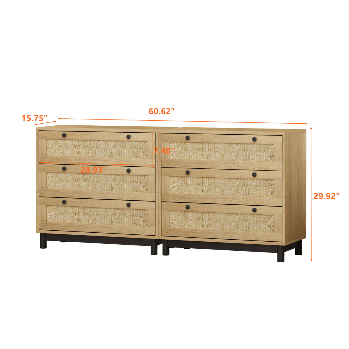 Nøordka Light Sideboard Default 60" Oak Rope Woven Drawer Storage Cabinets
