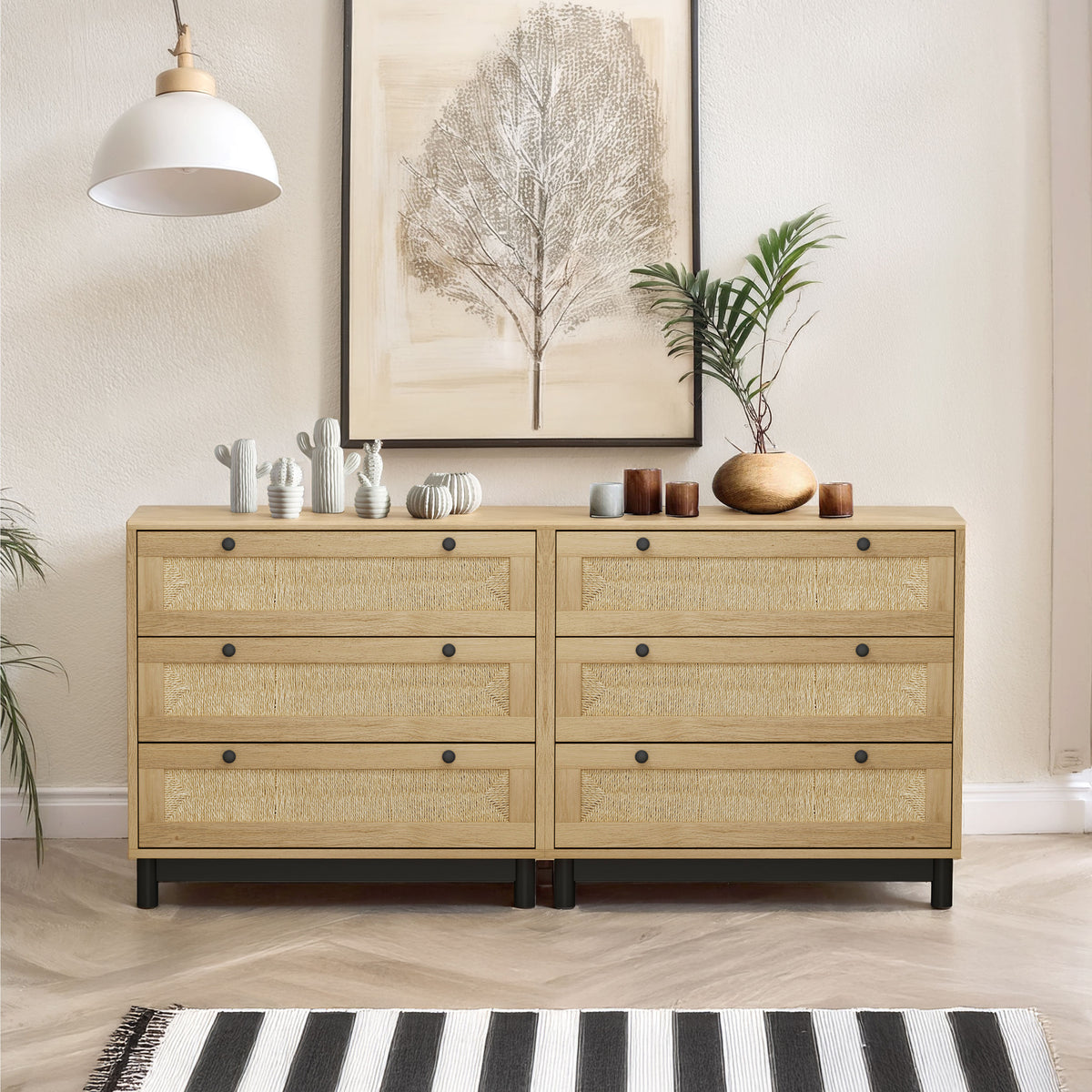 Nøordka Light Sideboard Default 60" Oak Rope Woven Drawer Storage Cabinets