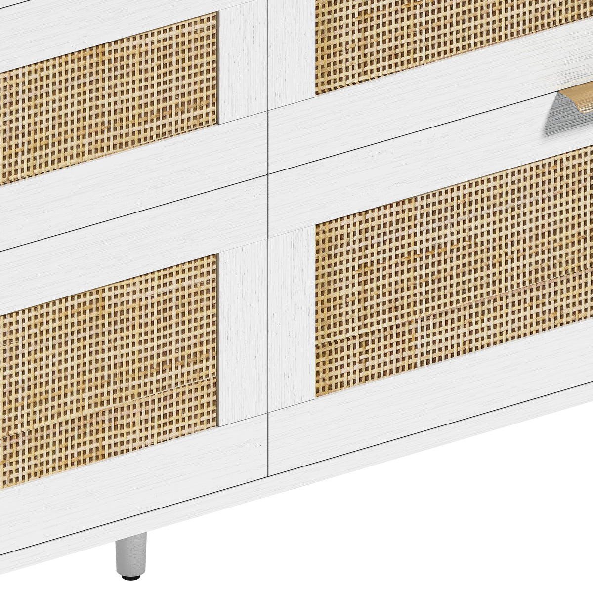 Nøordka Light Sideboard Default 60" Rattan Dresser With Six Drawers with White Accents