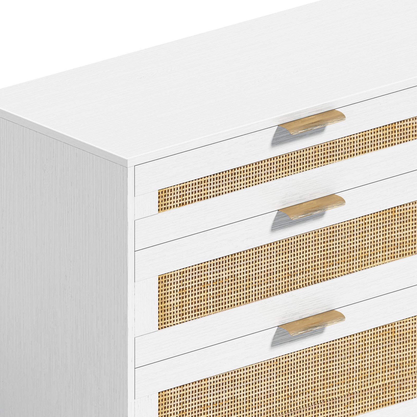 Nøordka Light Sideboard Default 60" Rattan Dresser With Six Drawers with White Accents