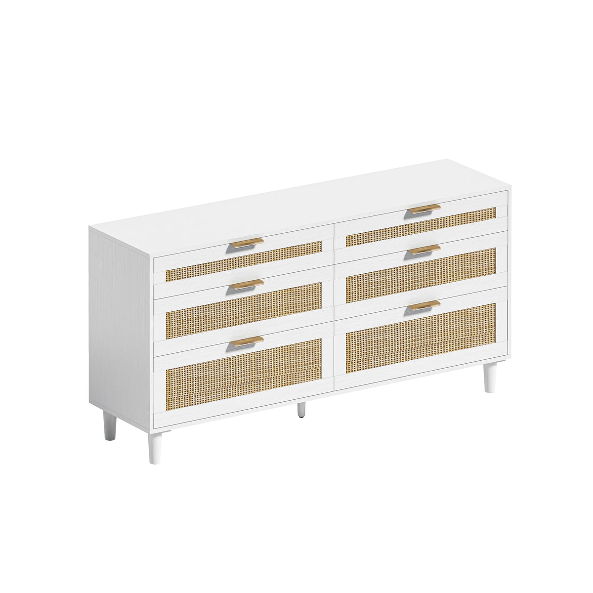 Nøordka Light Sideboard Default 60" Rattan Dresser With Six Drawers with White Accents