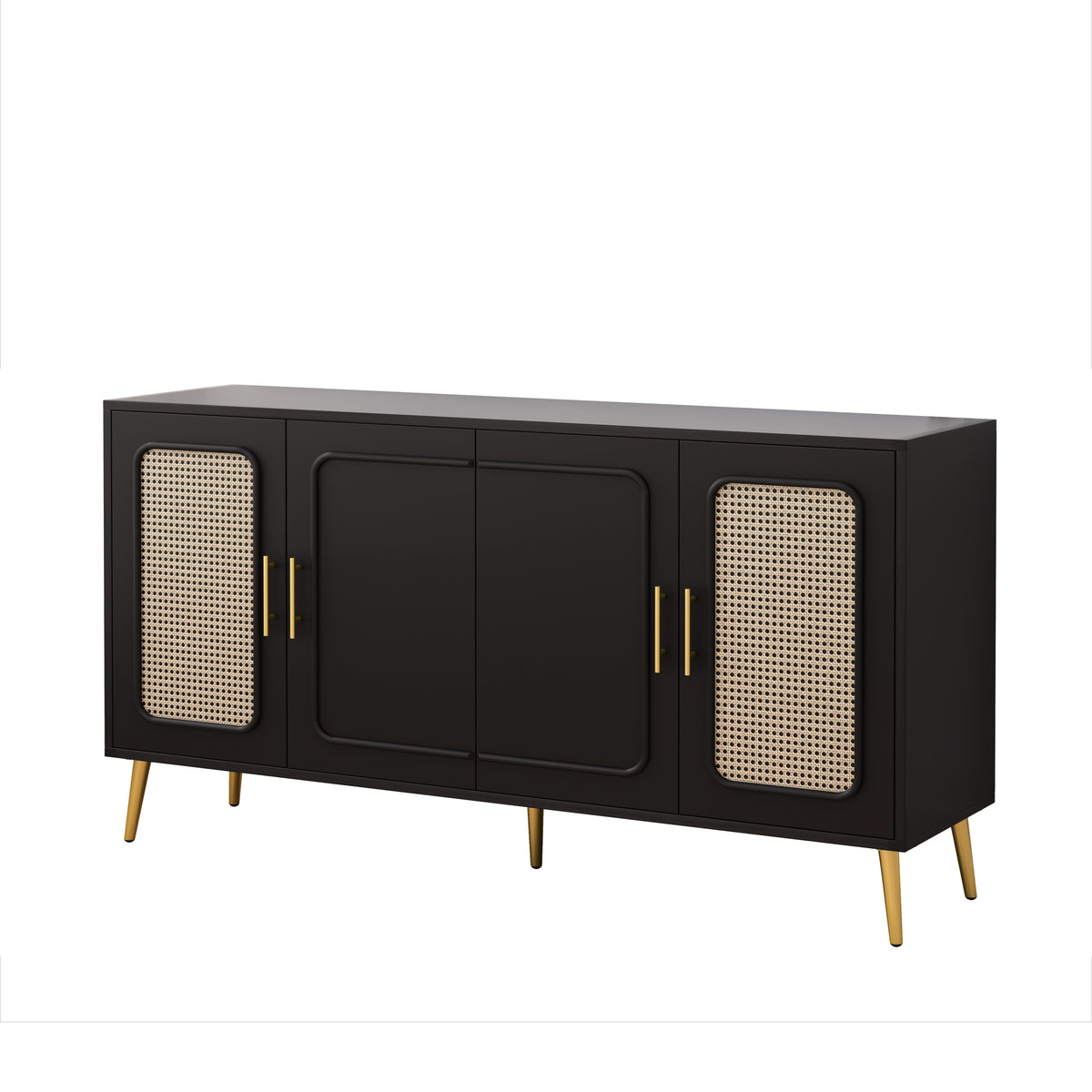 Nøordka Light Sideboard Default 60" Vintage Black Four-Door Cabinet with Meshing
