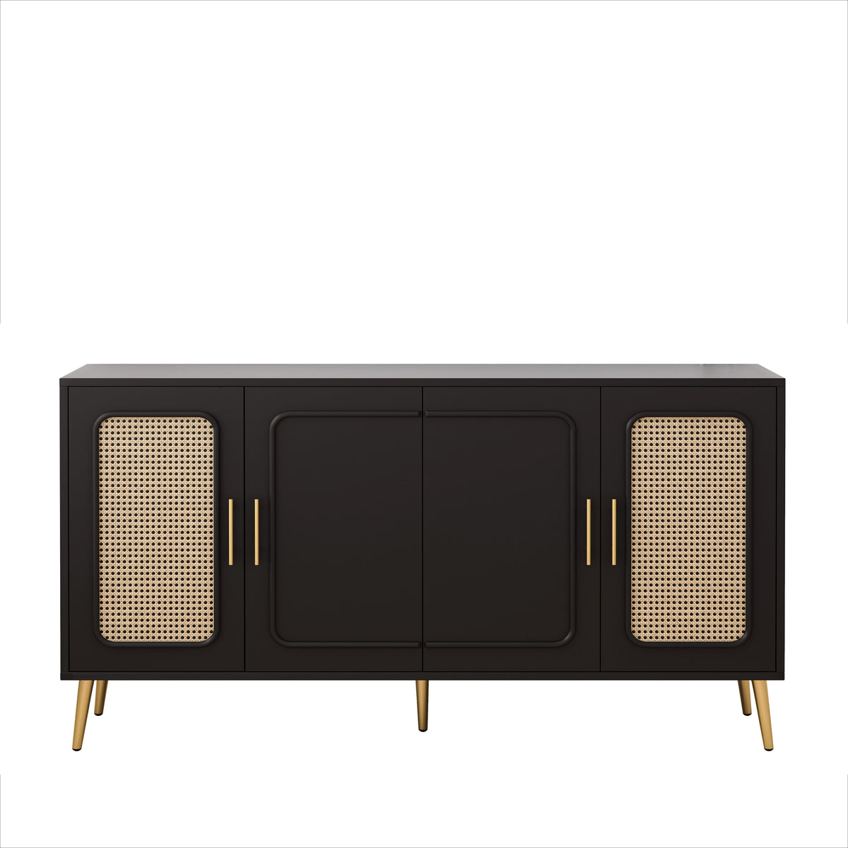 Nøordka Light Sideboard Default 60" Vintage Black Four-Door Cabinet with Meshing