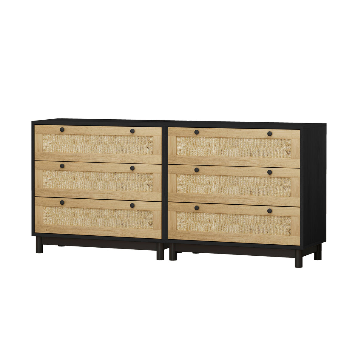 Nøordka Light Sideboard Default 61" Neutral Rope Woven Storage Cabinet with Dark Accents