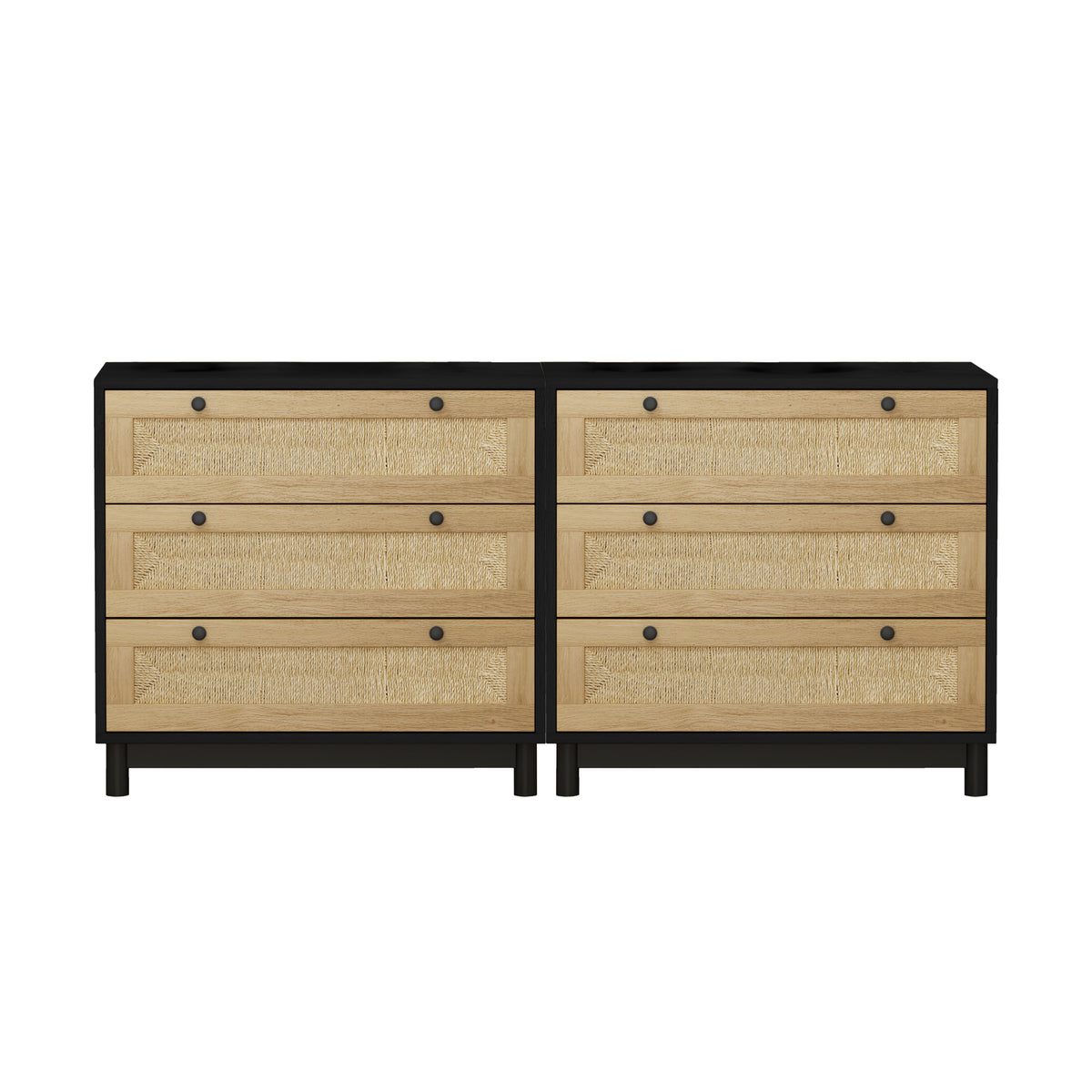Nøordka Light Sideboard Default 61" Neutral Rope Woven Storage Cabinet with Dark Accents