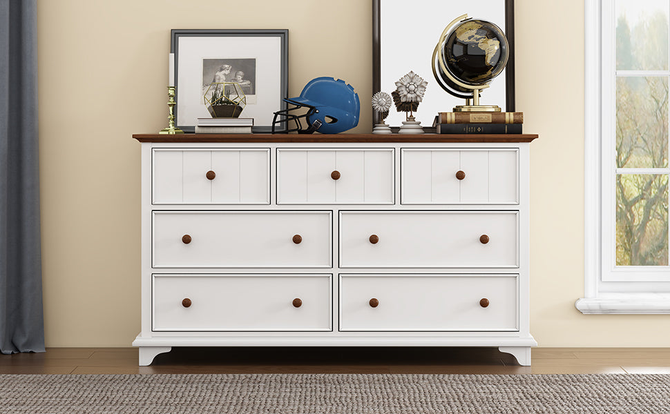 Nøordka Light Sideboard Default 61" White Classic Wooden Seven-Drawer Dresser