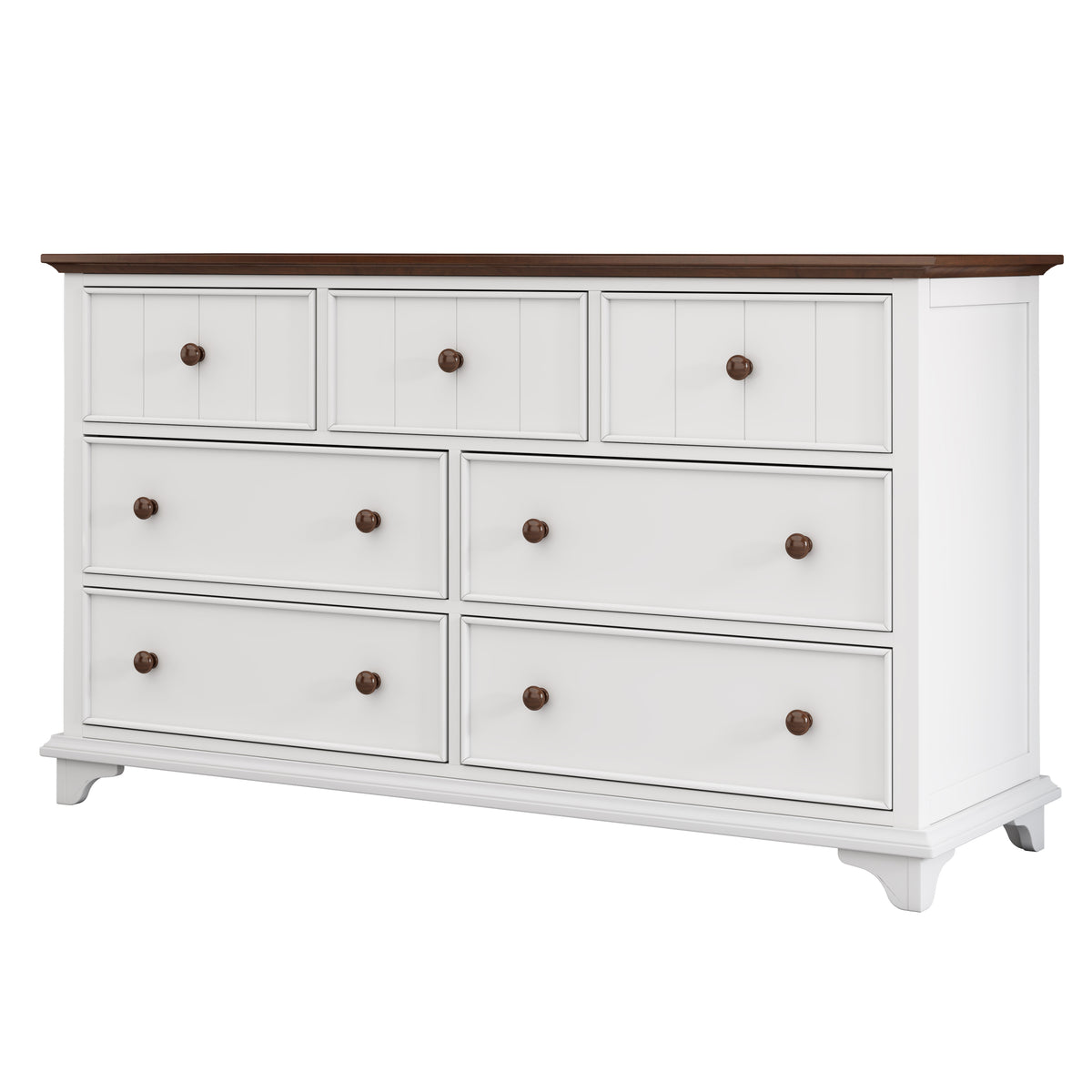 Nøordka Light Sideboard Default 61" White Classic Wooden Seven-Drawer Dresser