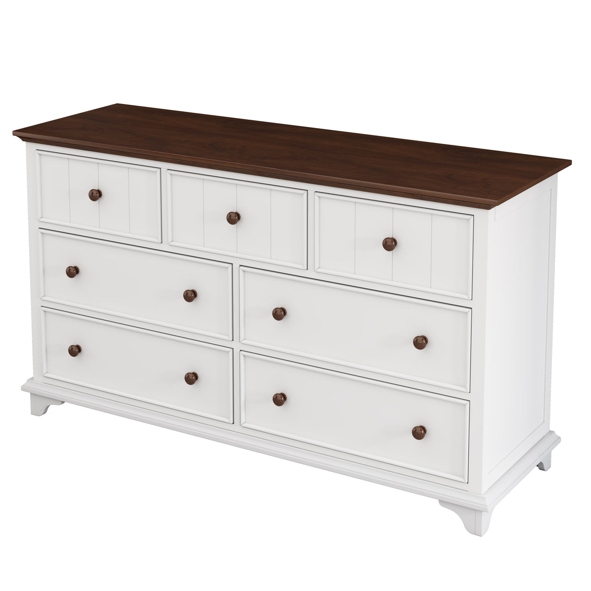 Nøordka Light Sideboard Default 61" White Classic Wooden Seven-Drawer Dresser