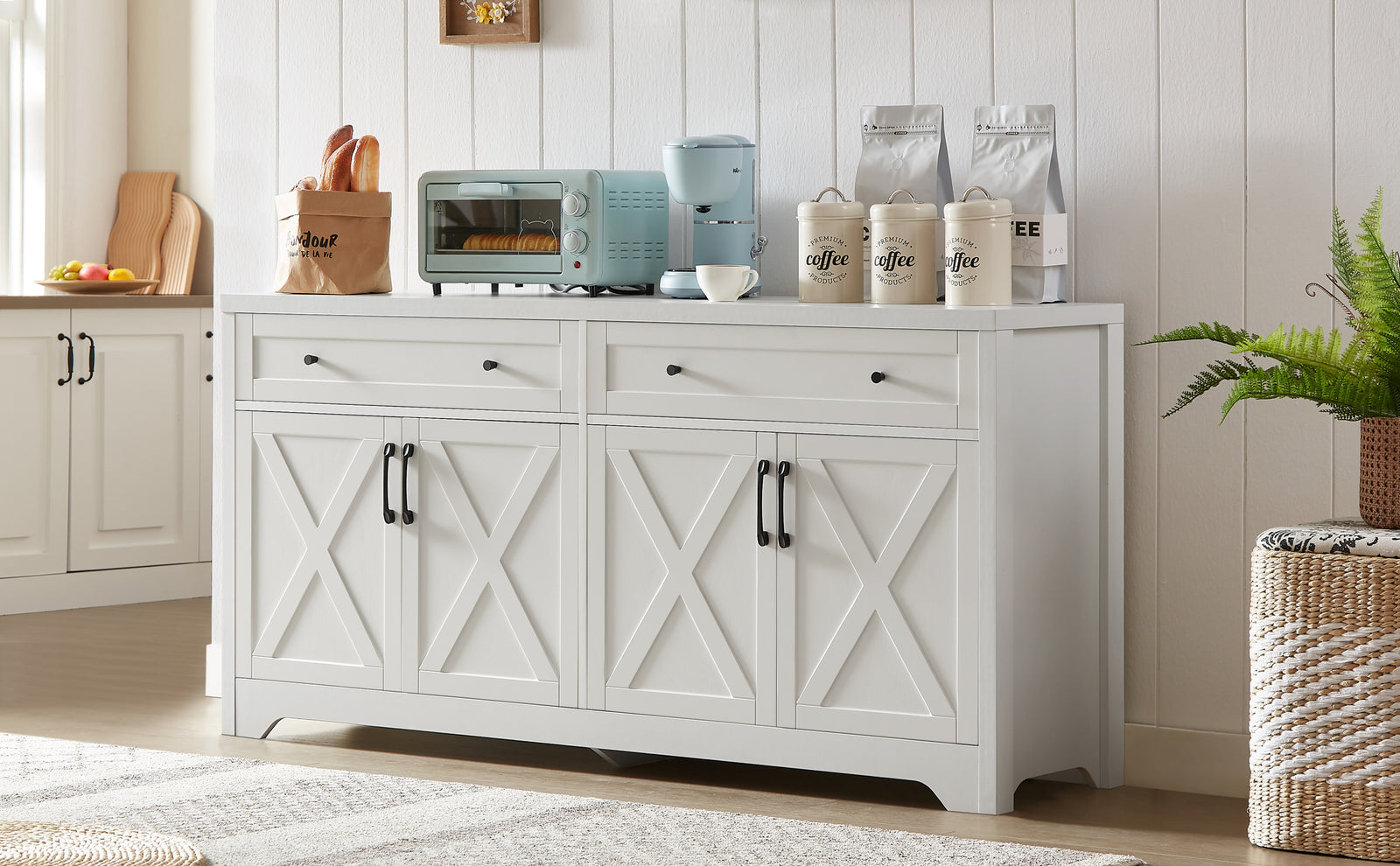 Nøordka Light Sideboard Default 61" White TV Stand & Entertainment Center with Storage Space