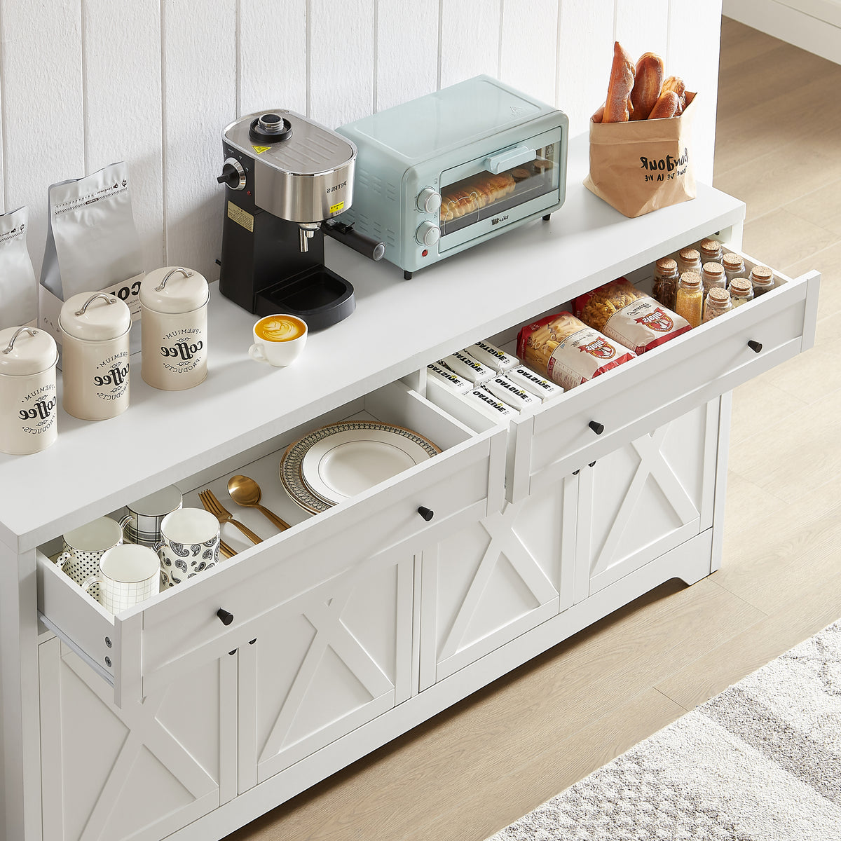 Nøordka Light Sideboard Default 61" White TV Stand &amp; Entertainment Center with Storage Space