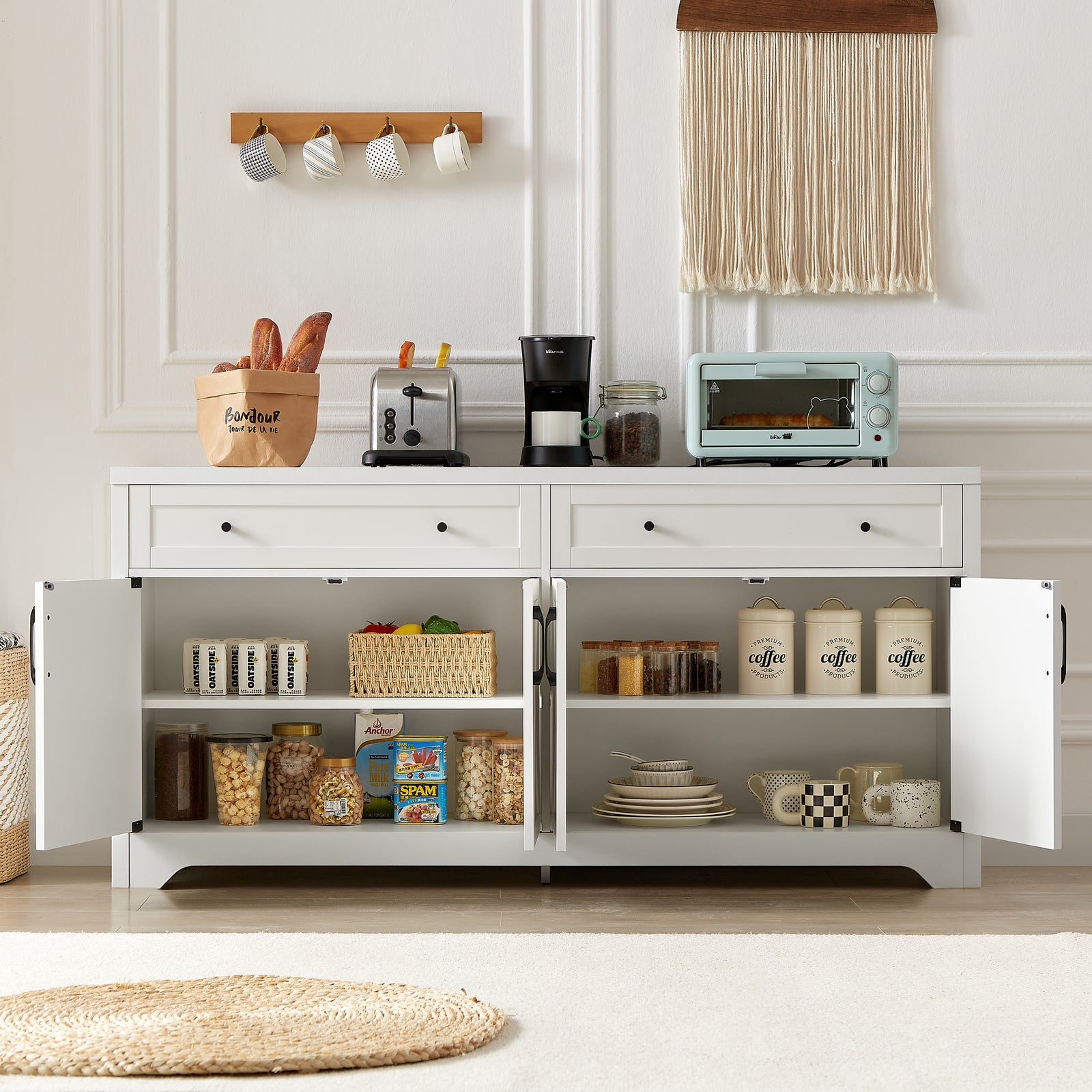 Nøordka Light Sideboard Default 61" White TV Stand & Entertainment Center with Storage Space